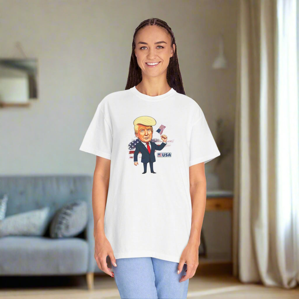 Patriotic Cartoon T-Shirt - Unisex Garment - Dyed Tee with Trump Design - Clothing, T-shirts - EpiAl's Shop
