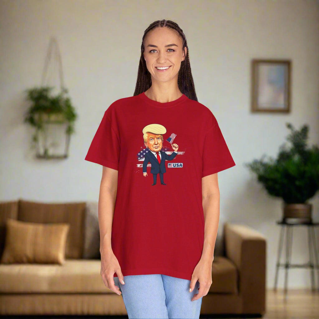Patriotic Cartoon T-Shirt - Unisex Garment - Dyed Tee with Trump Design - Clothing, T-shirts - EpiAl's Shop