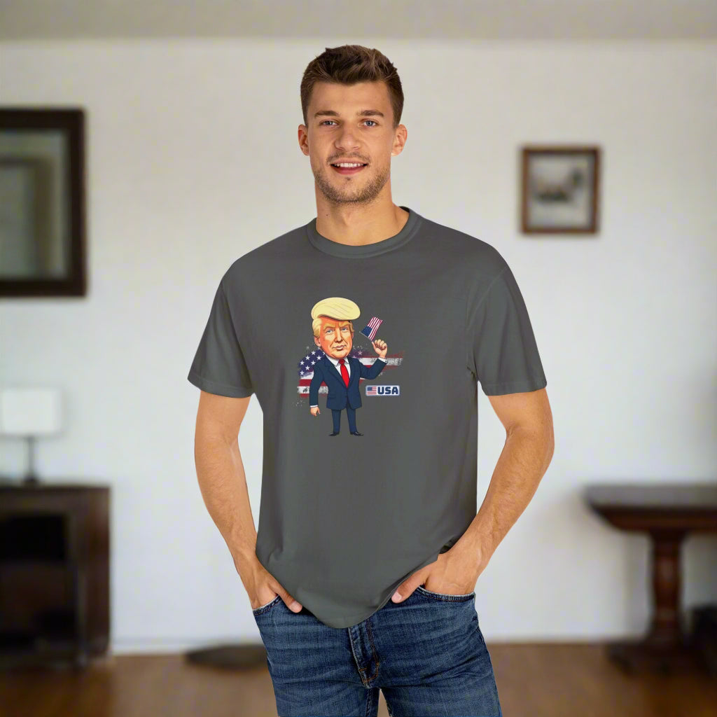Patriotic Cartoon T-Shirt - Unisex Garment - Dyed Tee with Trump Design - Clothing, T-shirts - EpiAl's Shop