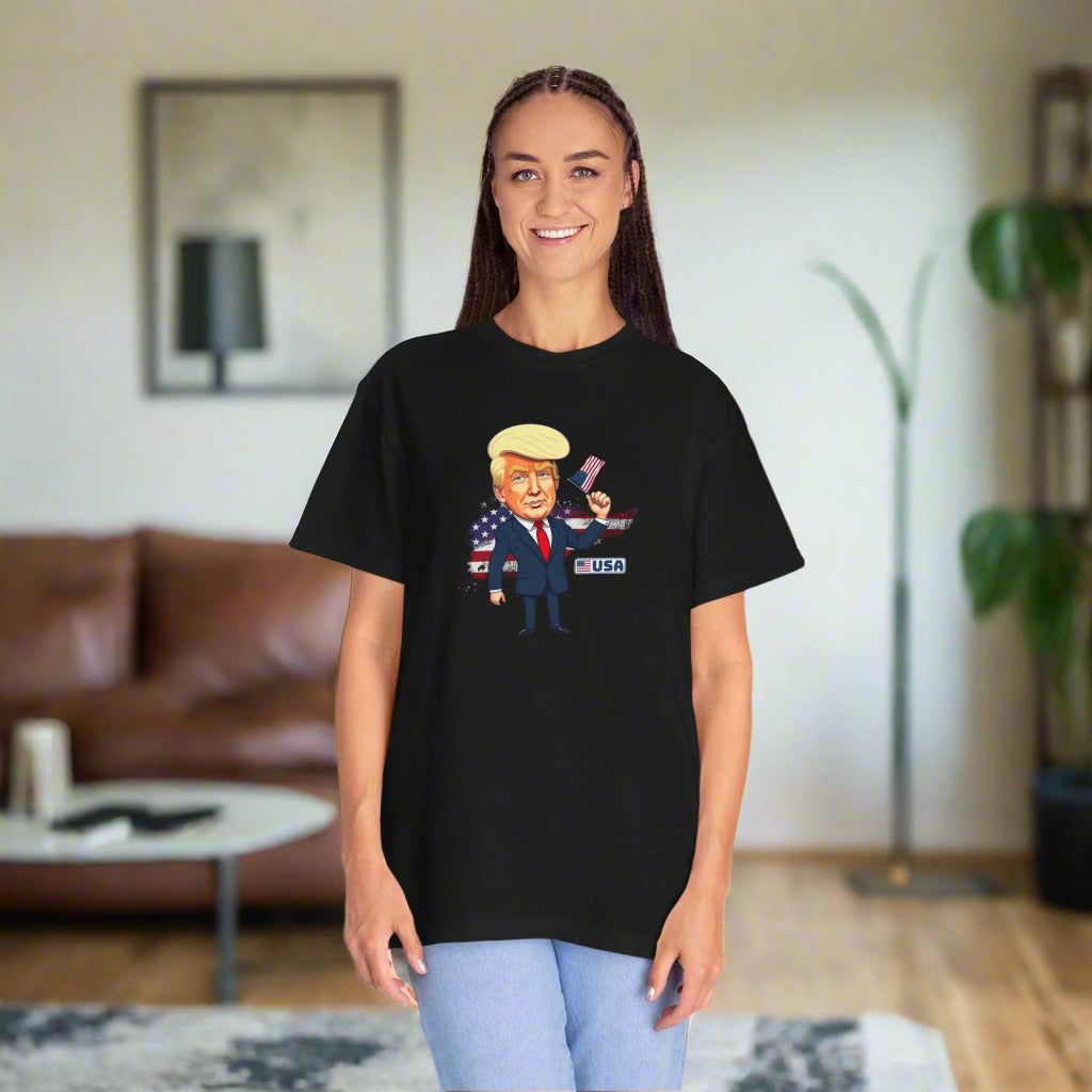 Patriotic Cartoon T-Shirt - Unisex Garment - Dyed Tee with Trump Design - Clothing, T-shirts - EpiAl's Shop