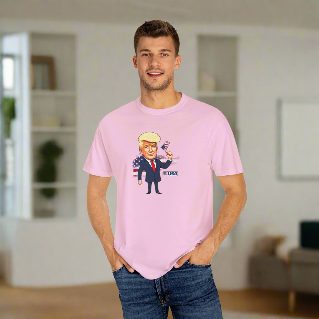 Patriotic Cartoon T-Shirt - Unisex Garment - Dyed Tee with Trump Design - Clothing, T-shirts - EpiAl's Shop