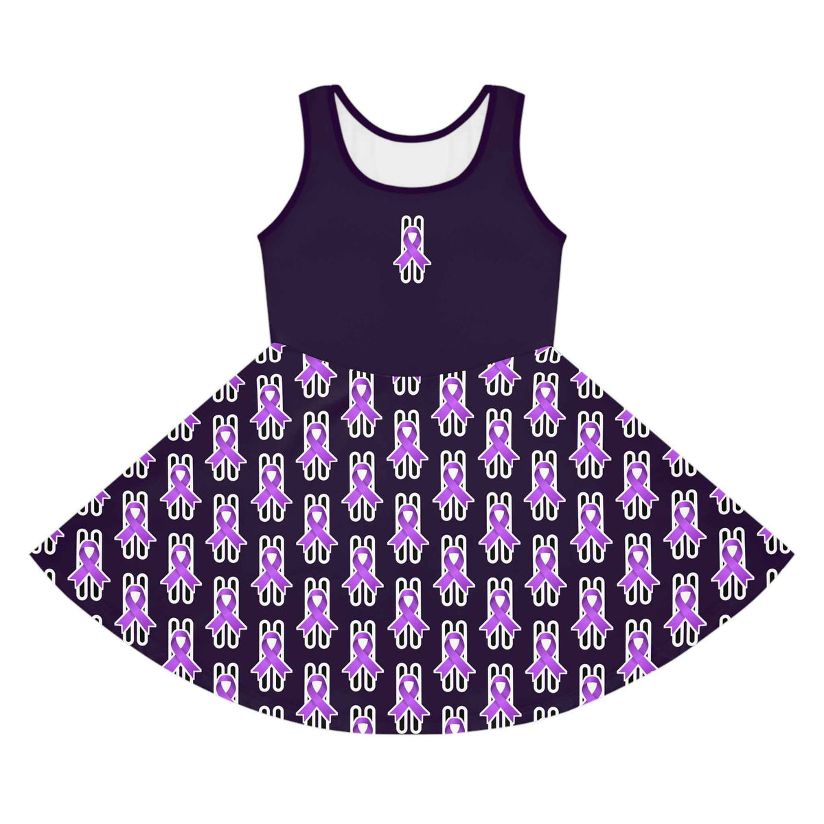 Pause for Epilepsy Awareness Girls Dress – Purple Ribbon Sleeveless Twirl Dress - Clothing, Youth, Girls, Dress - EpiAl's Shop