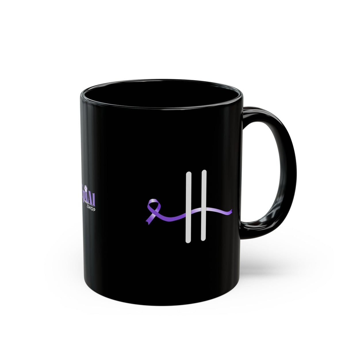 Pause for Epilepsy Awareness Purple Ribbon Black Ceramic Mug (11oz & 15oz) - Drinkware, Coffee Mugs - EpiAl's Shop