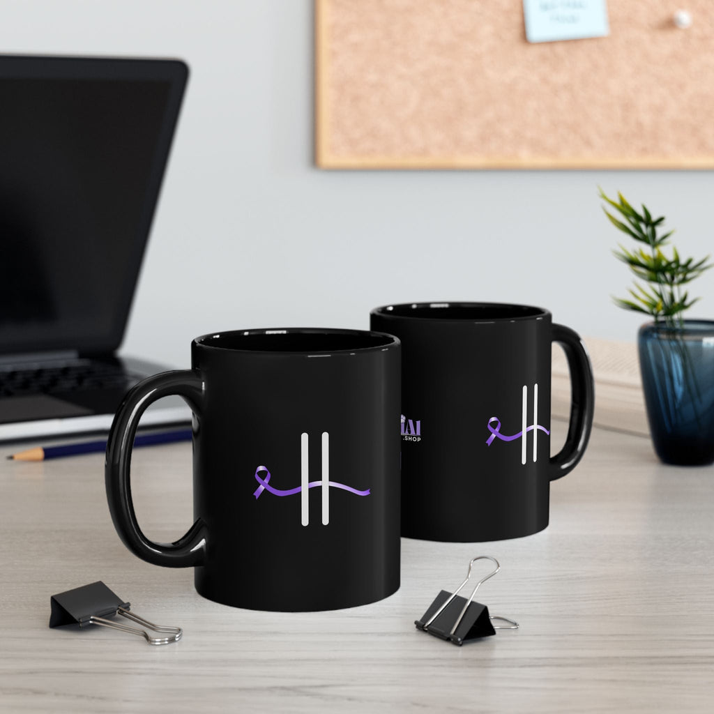 Pause for Epilepsy Awareness Purple Ribbon Black Ceramic Mug (11oz & 15oz) - Drinkware, Coffee Mugs - EpiAl's Shop