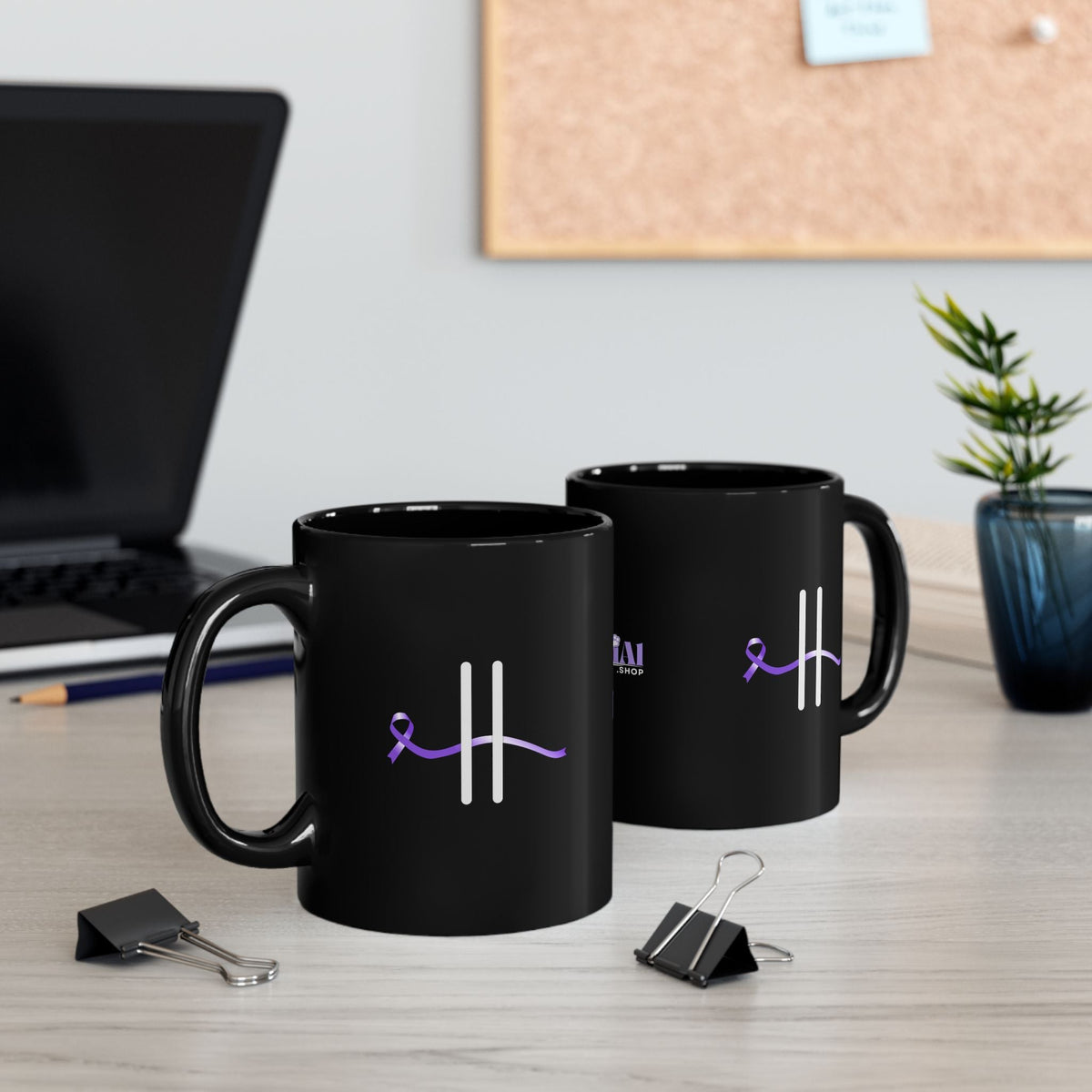 Pause for Epilepsy Awareness Purple Ribbon Black Ceramic Mug (11oz & 15oz) - Drinkware, Coffee Mugs - EpiAl's Shop
