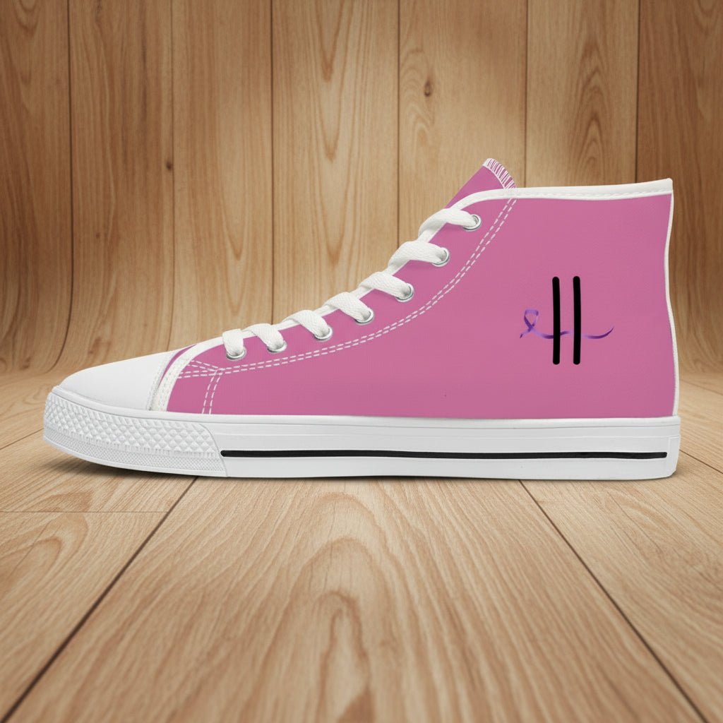 Pause & Play Women’s High-Top Sneakers | Epilepsy Awareness Edition (Pink & White) - Shoes, Sneakers - EpiAl's Shop