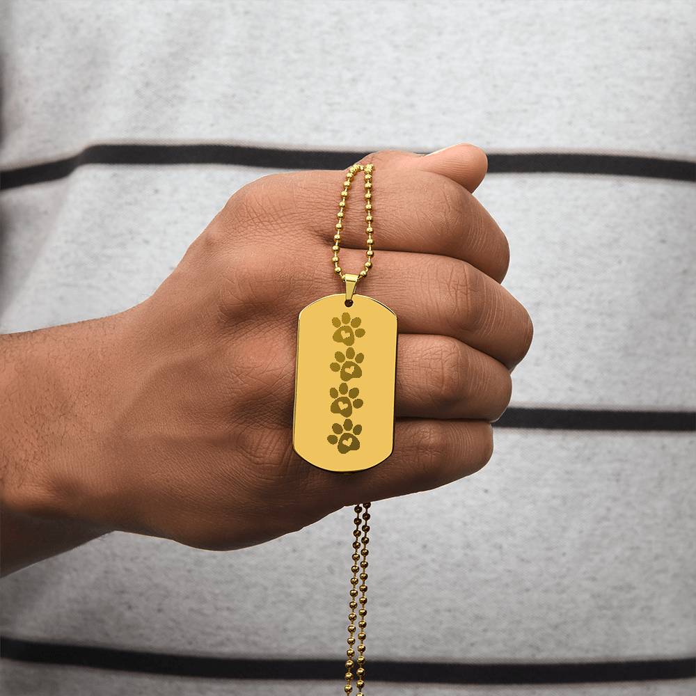 Paw Prints Engraved Dog Tag Necklace - Jewelry - Epileptic Al’s Shop