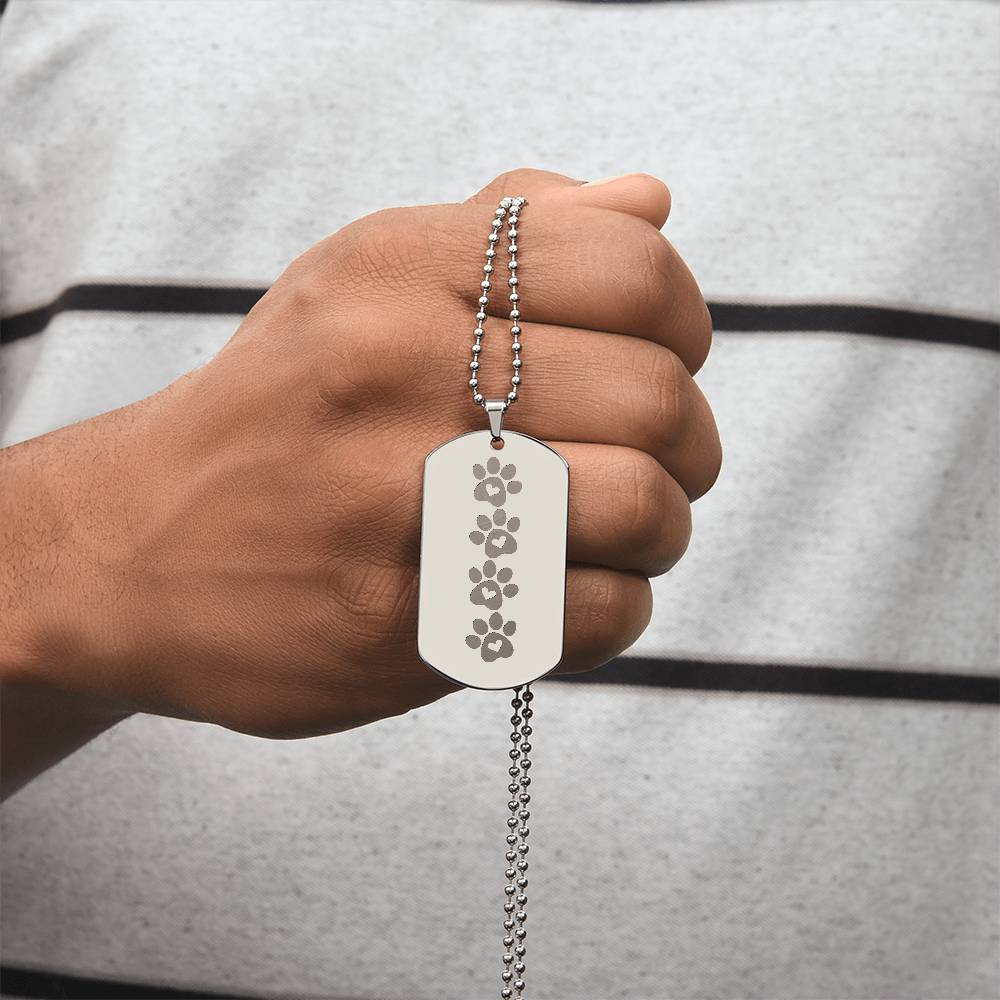 Paw Prints Engraved Dog Tag Necklace - Jewelry - Epileptic Al’s Shop
