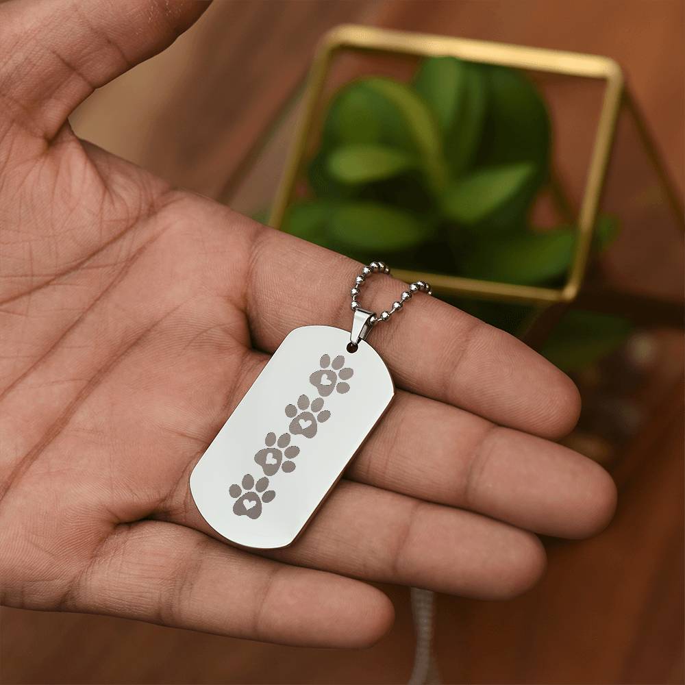 Paw Prints Engraved Dog Tag Necklace - Jewelry - Epileptic Al’s Shop