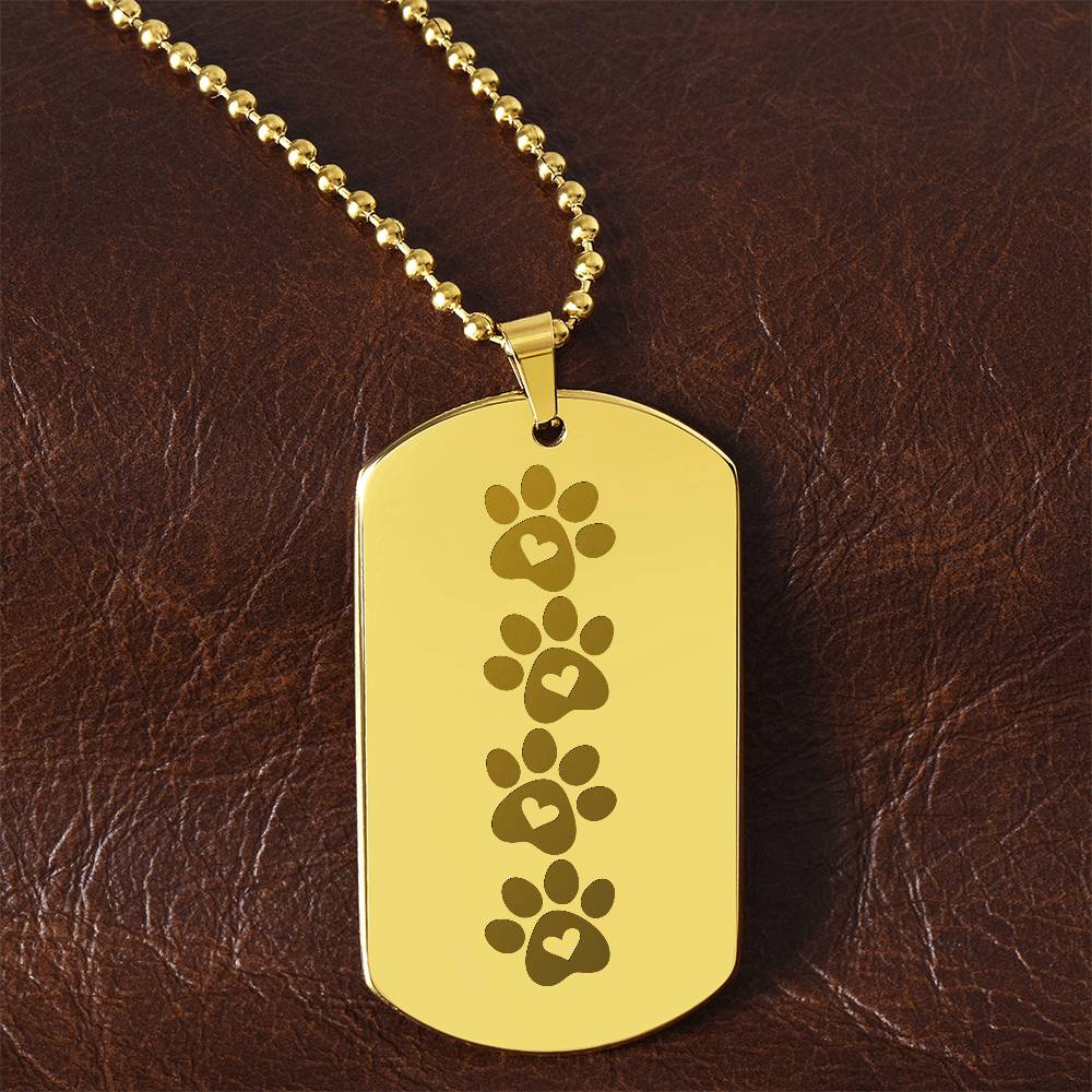 Paw Prints Engraved Dog Tag Necklace - Jewelry - Epileptic Al’s Shop