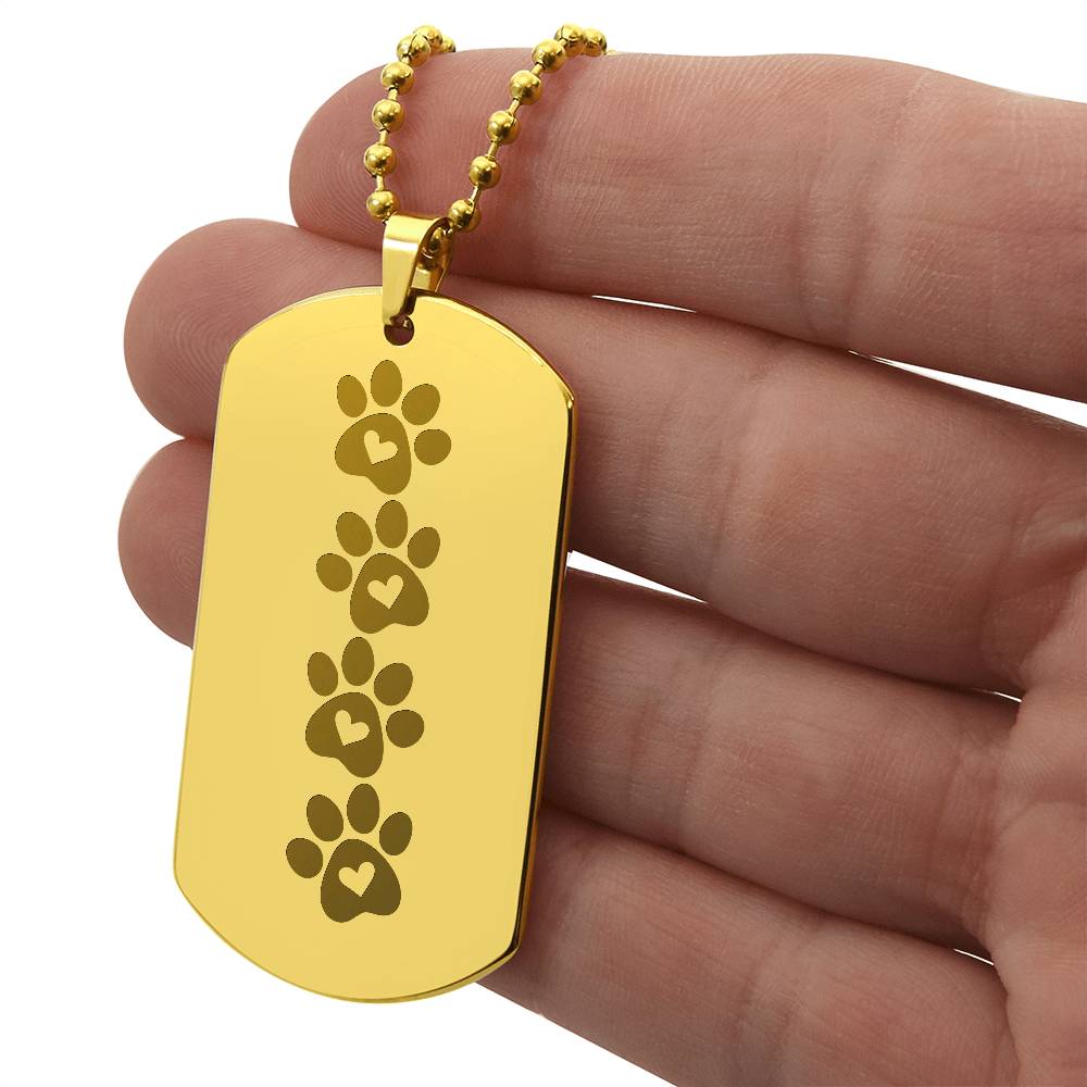 Paw Prints Engraved Dog Tag Necklace - Jewelry - Epileptic Al’s Shop