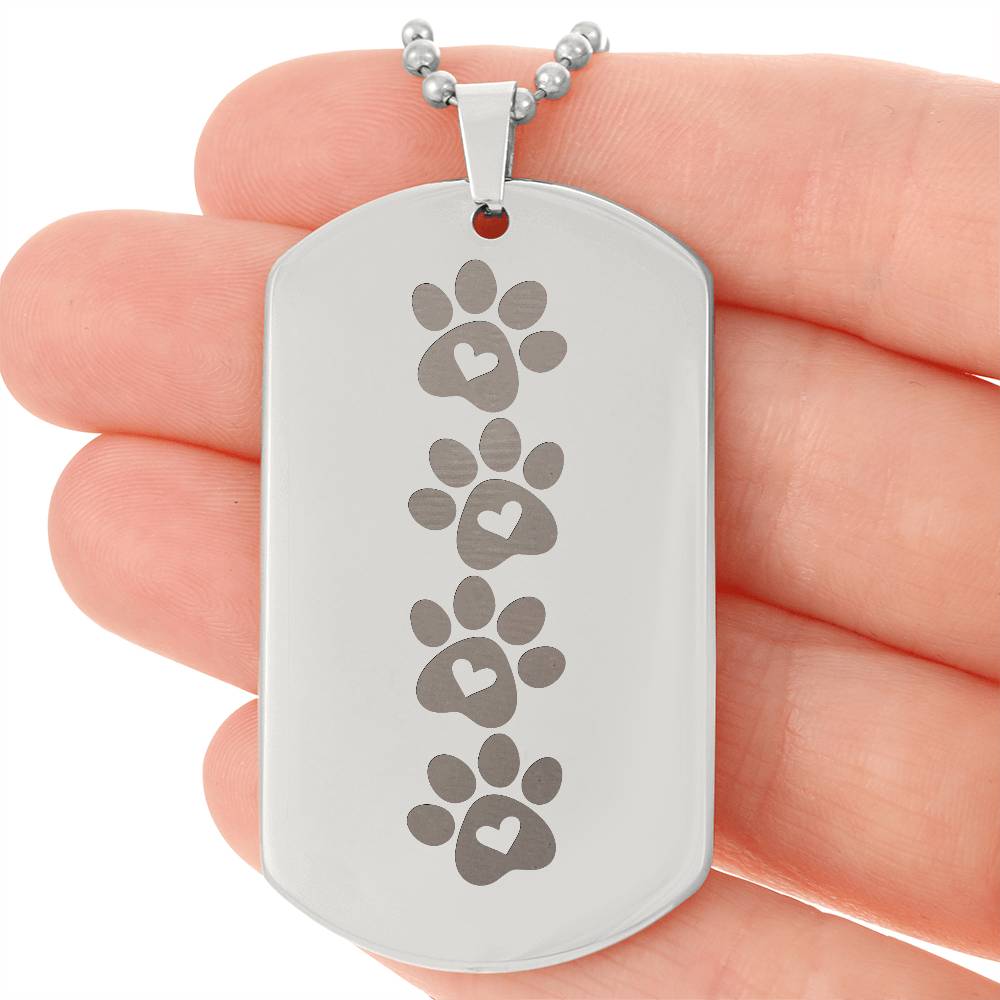 Paw Prints Engraved Dog Tag Necklace - Jewelry - Epileptic Al’s Shop