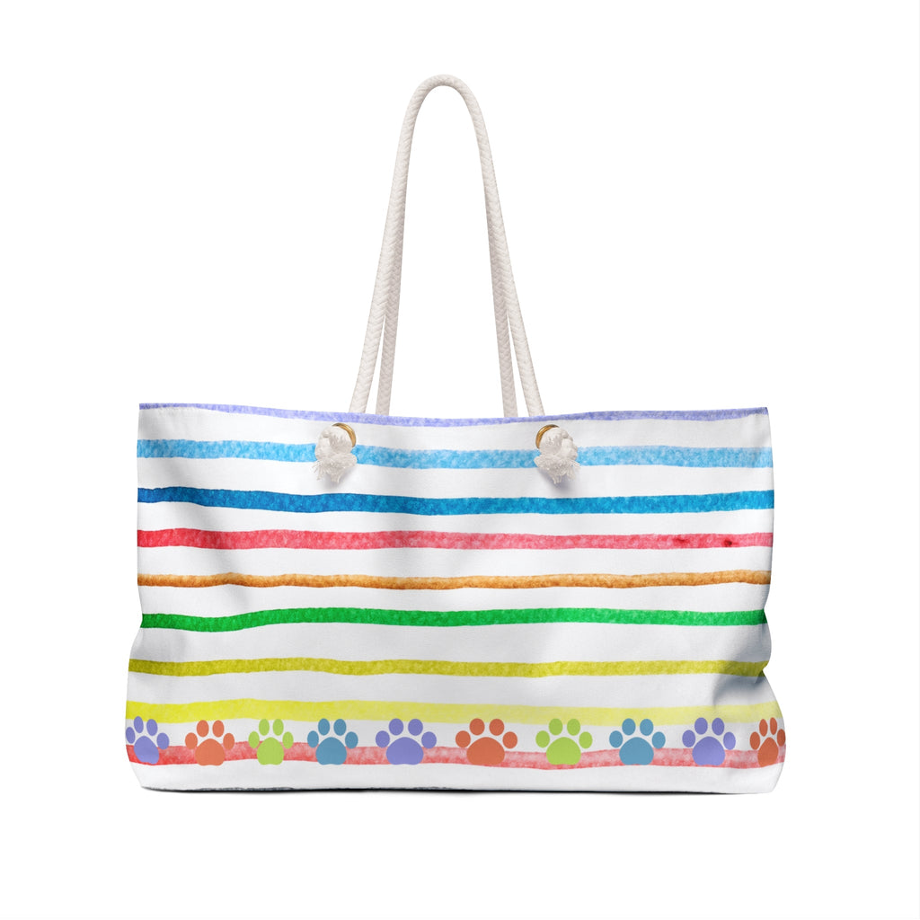 Paw Prints on Stripes Weekender Bag - Bags - Epileptic Al’s Shop