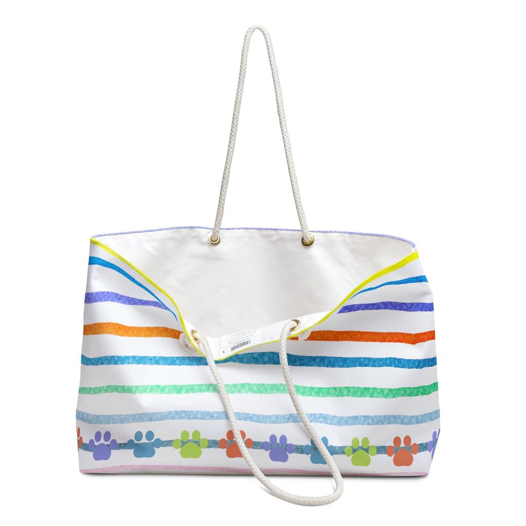 Paw Prints on Stripes Weekender Bag - Bags - Epileptic Al’s Shop