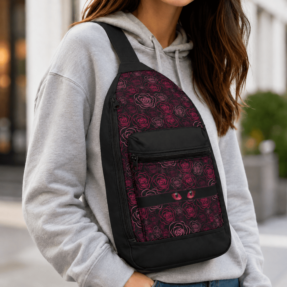Peeking Cat Eyes Gothic Rose Sling Bag - Bags, Cross Body - EpiAl's Shop