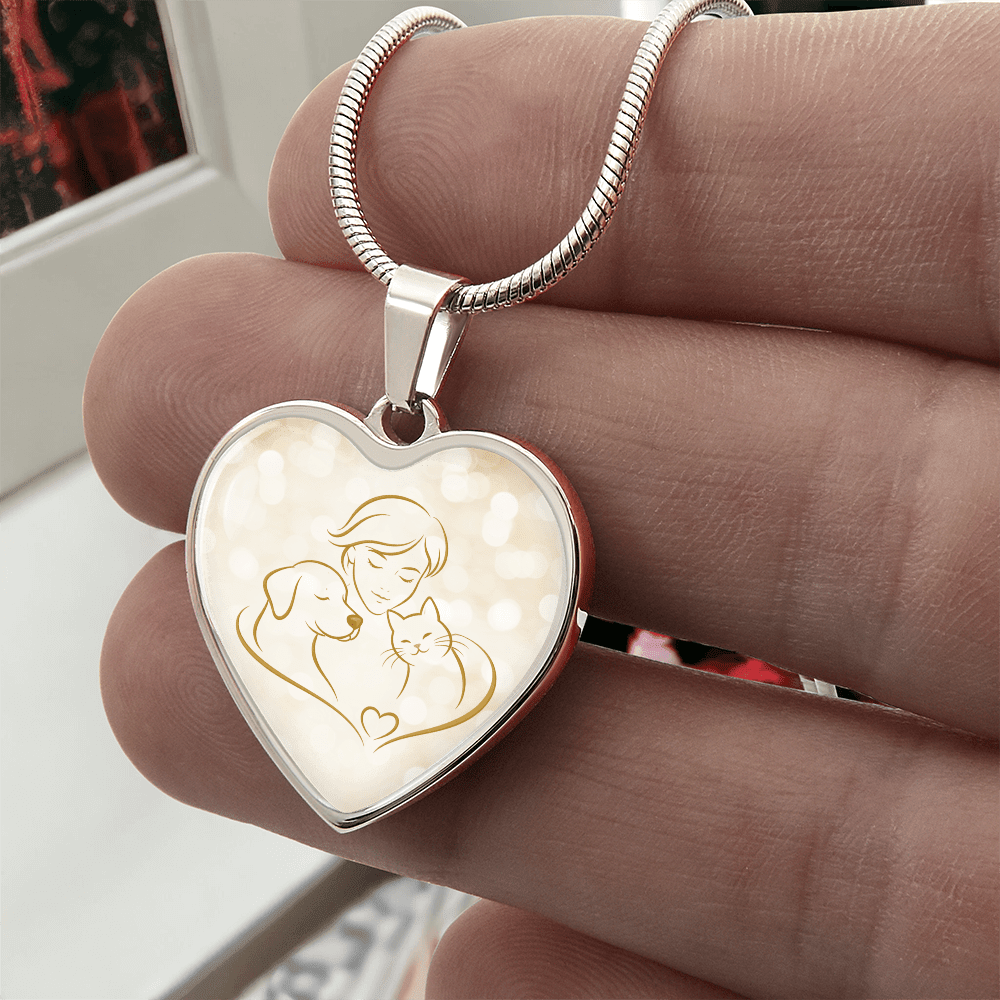 Pet Love Valentine Heart Necklace – Dog, Cat & Human Bond - Jewelry, Necklaces - EpiAl's Shop