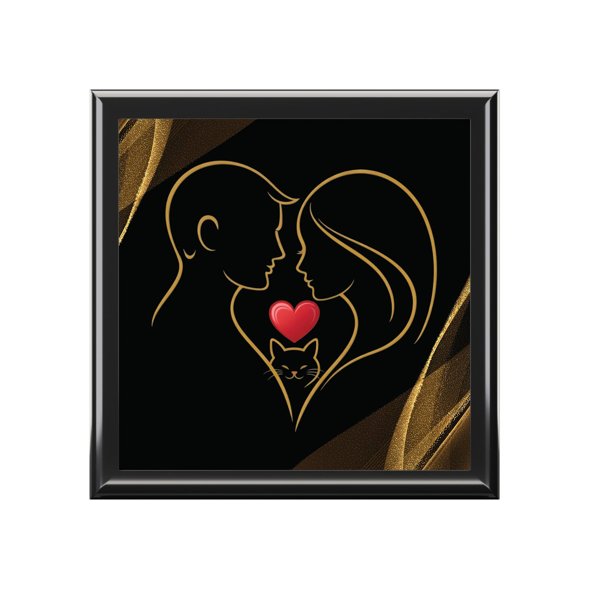 Pet Love Valentine Jewelry Box – Couple & Cat Heart Design - Decor, Jewelry Boxes - EpiAl's Shop