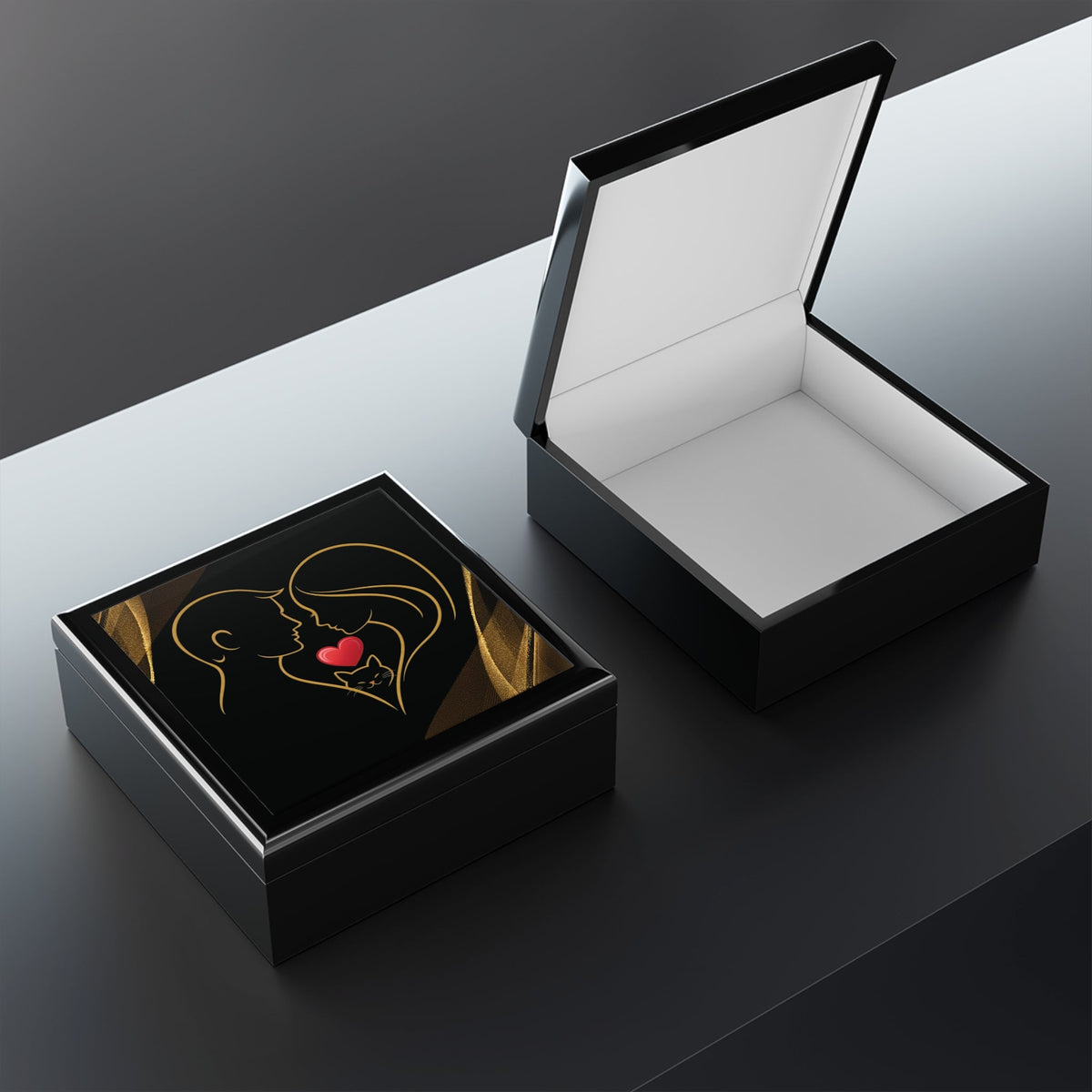 Pet Love Valentine Jewelry Box – Couple & Cat Heart Design - Decor, Jewelry Boxes - EpiAl's Shop