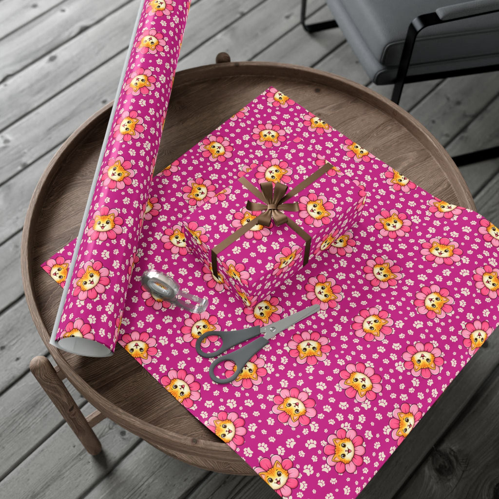 Pink Cat Blossom Gift Wrap | Cute Cat Lover Wrapping Paper - Gift Wrap, Paper - EpiAl's Shop
