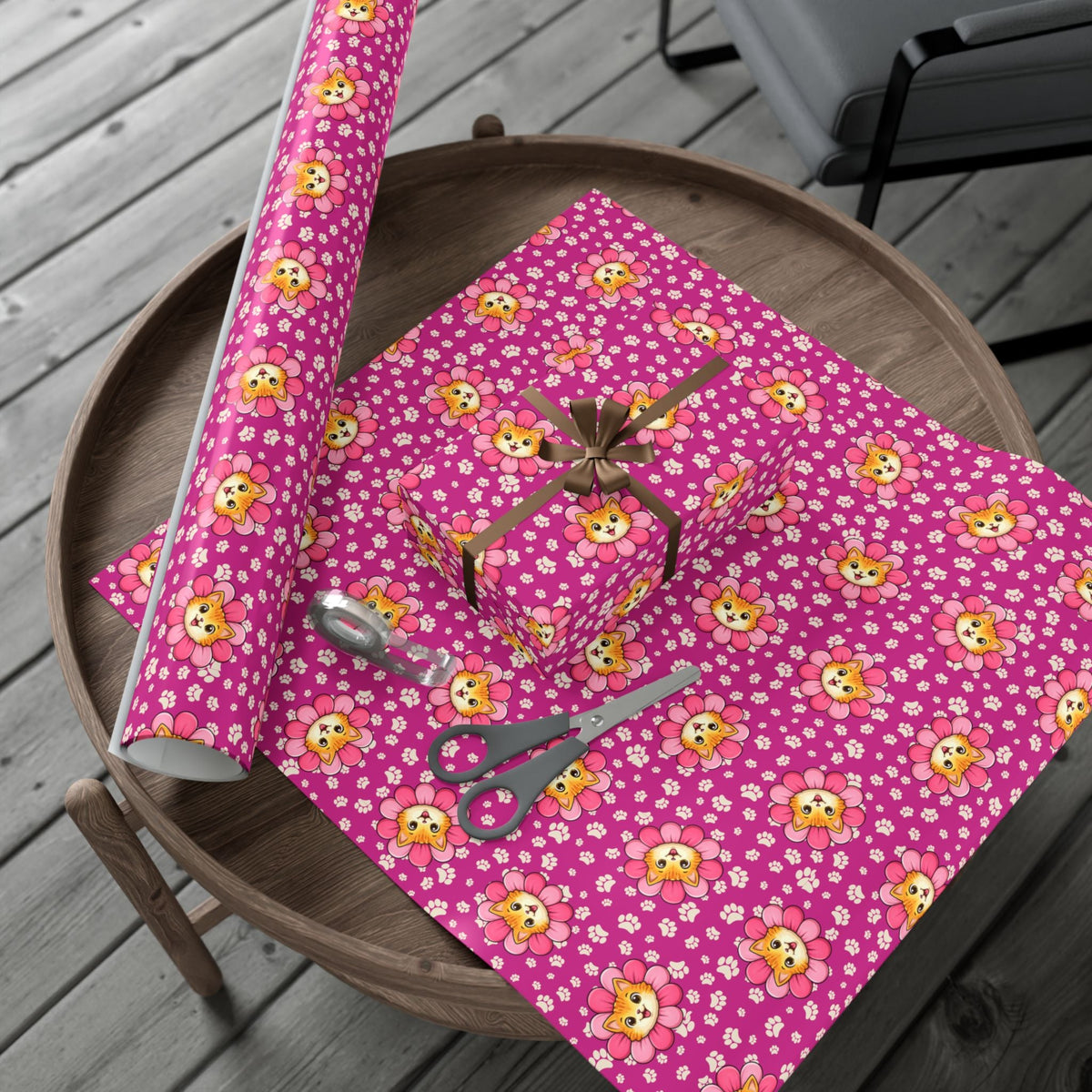 Pink Cat Blossom Gift Wrap | Cute Cat Lover Wrapping Paper - Gift Wrap, Paper - EpiAl's Shop