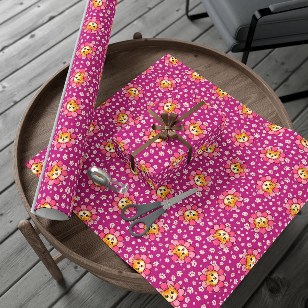 Pink Cat Blossom Gift Wrap | Cute Cat Lover Wrapping Paper - Gift Wrap, Paper - EpiAl's Shop
