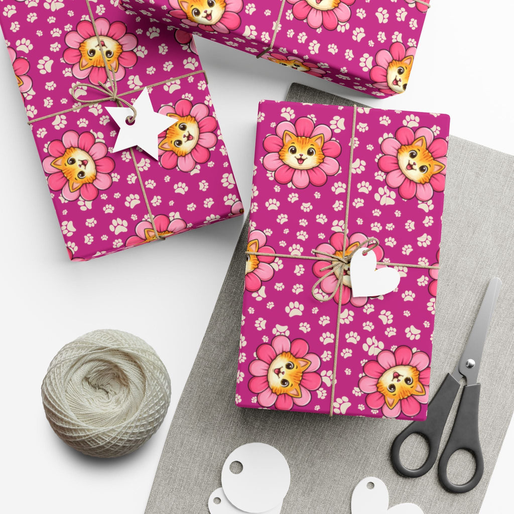Pink Cat Blossom Gift Wrap | Cute Cat Lover Wrapping Paper - Gift Wrap, Paper - EpiAl's Shop