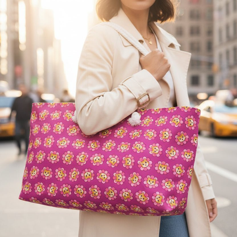 Pink Cat Blossom Weekender Bag | Playful Statement Travel Tote - Bags, Weekender - EpiAl's Shop