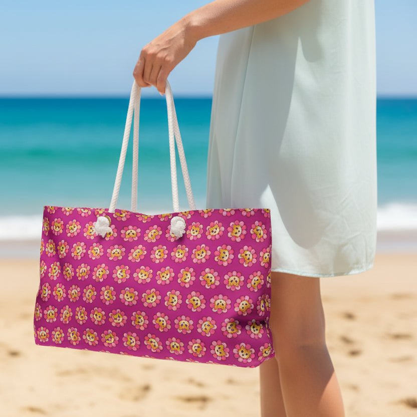 Pink Cat Blossom Weekender Bag | Playful Statement Travel Tote - Bags, Weekender - EpiAl's Shop