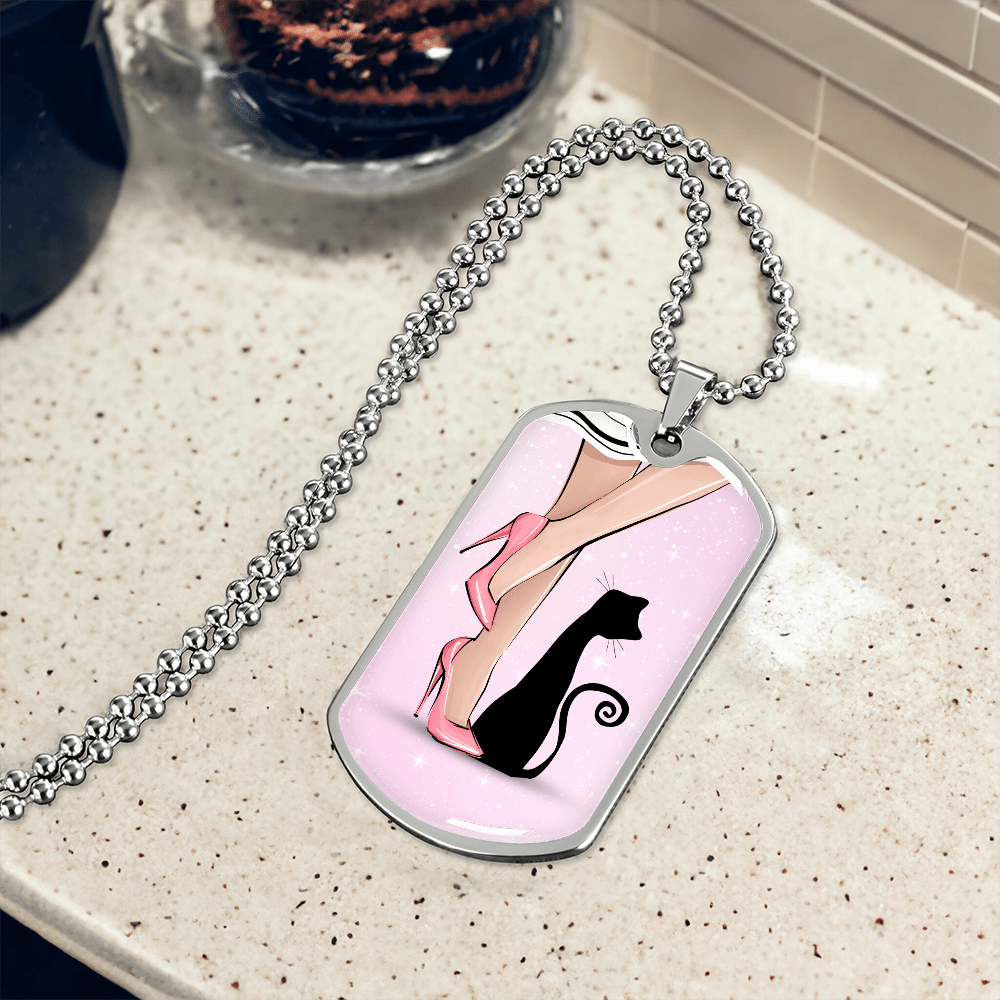 Pink Cat Lady Dog Tag Necklace - Jewelry, Necklaces - EpiAl's Shop