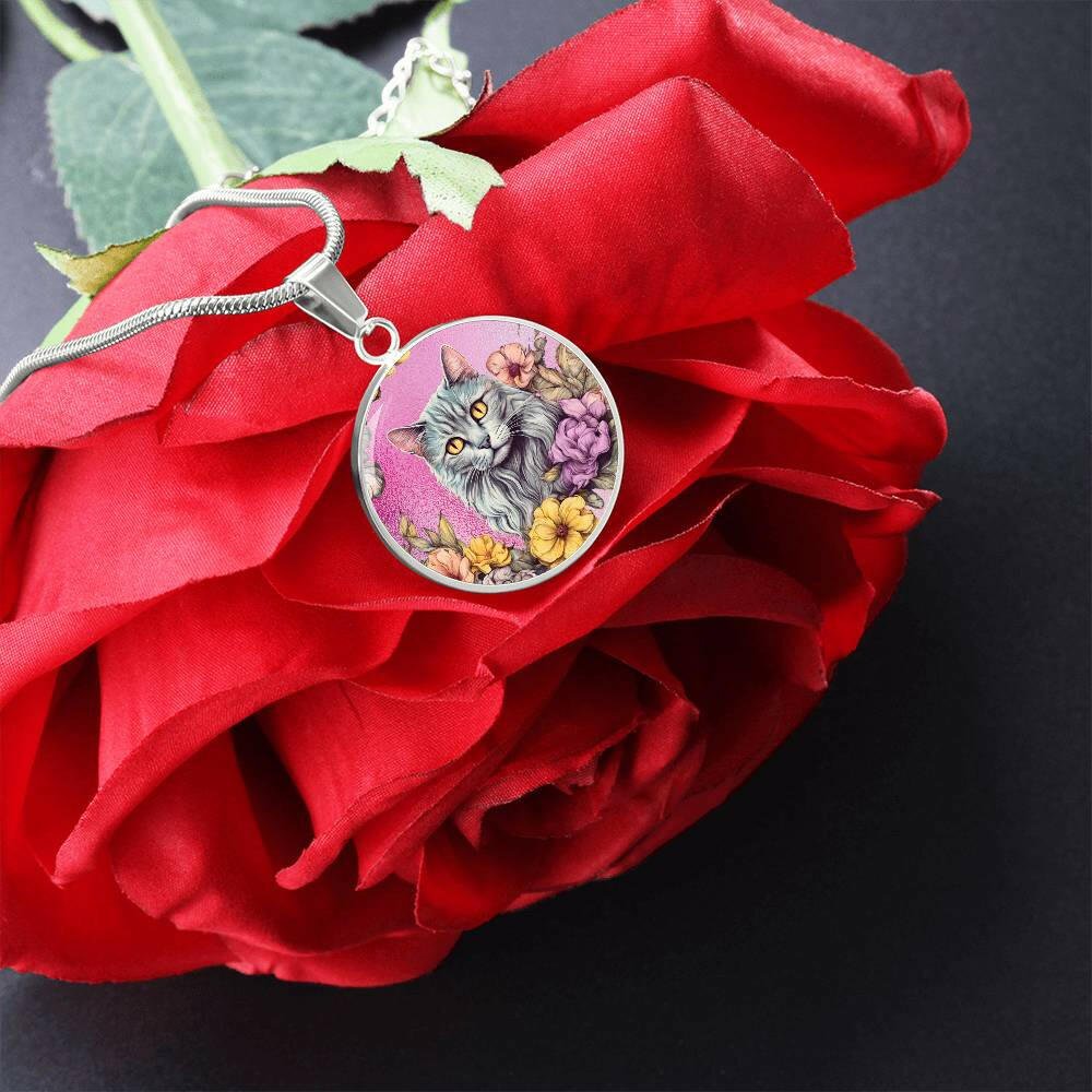 Pink Flower Kitty Necklace - Jewelry - Epileptic Al’s Shop