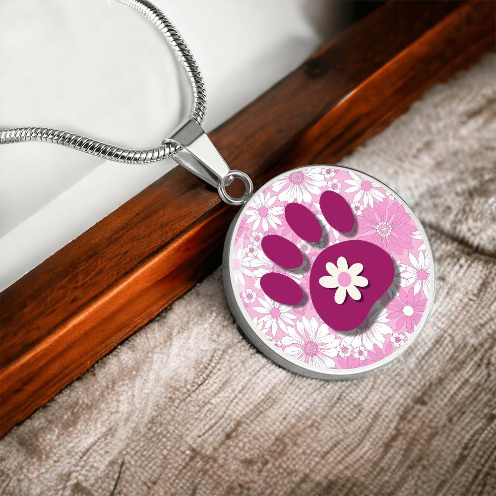 Pink Flowered Paw Necklace - Jewelry - Epileptic Al’s Shop