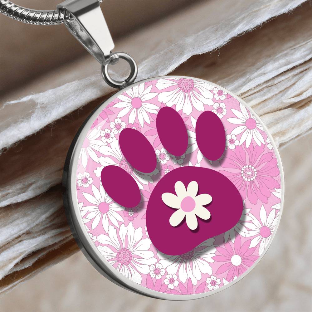 Pink Flowered Paw Necklace - Jewelry - Epileptic Al’s Shop