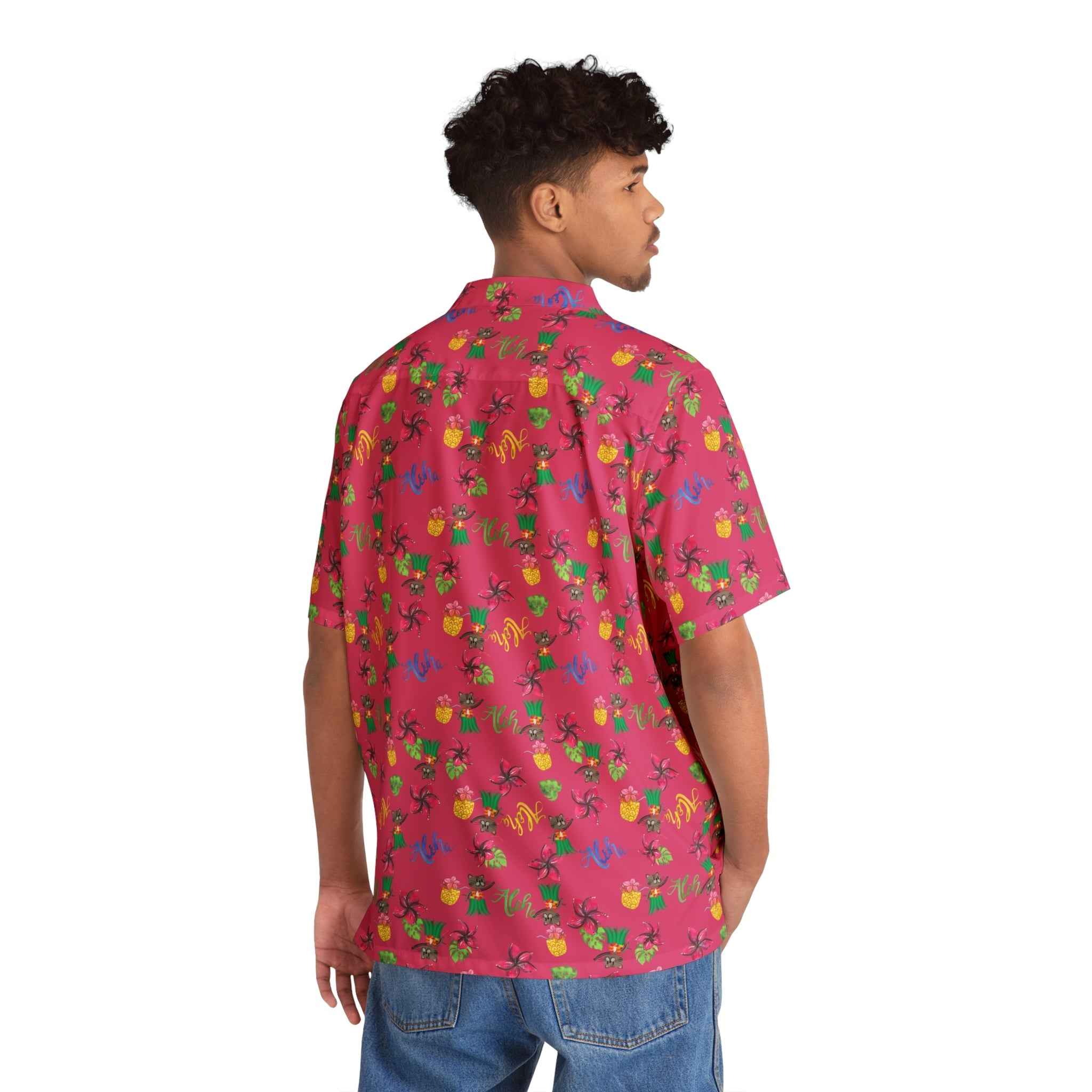 Pink Hula Cat Hawaiian Shirt for Fun Summer Vibes - EpiAl's Shop
