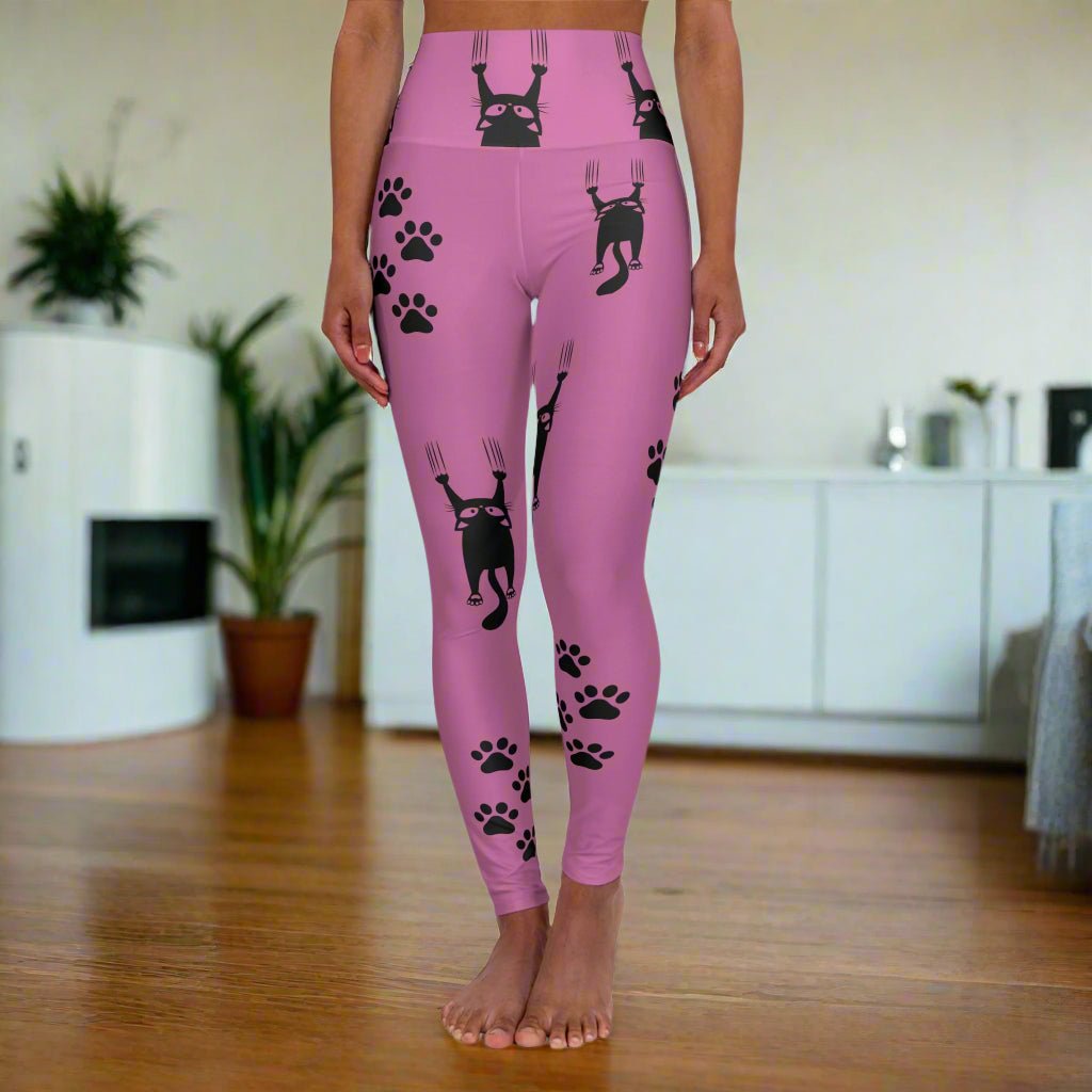 Pink Scared Kitty High Waisted Yoga Leggings - Clothing, Pants & Leggings - EpiAl's Shop
