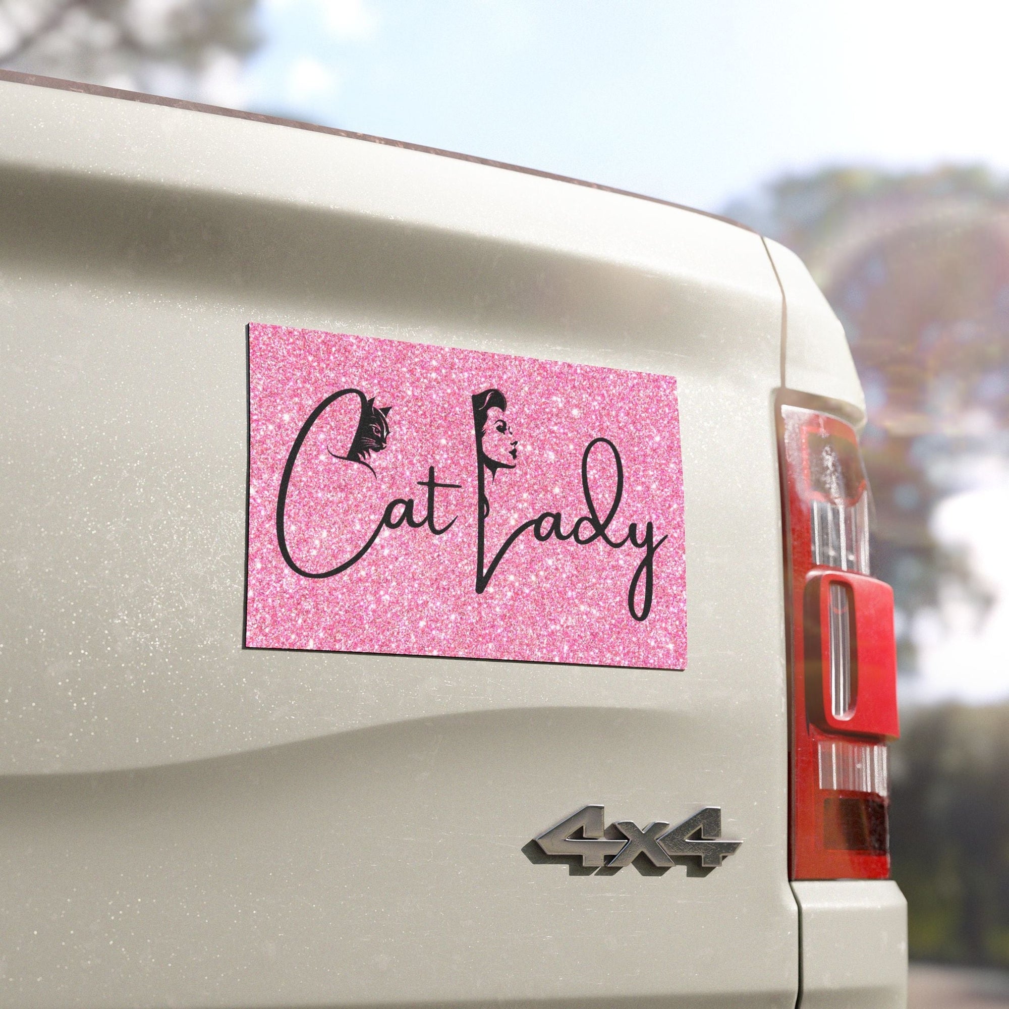 Pink Sparkly Cat Lady Car Magnet - Fun Gift for Cat Lovers - Decor, Kitchen, Magnets - EpiAl's Shop