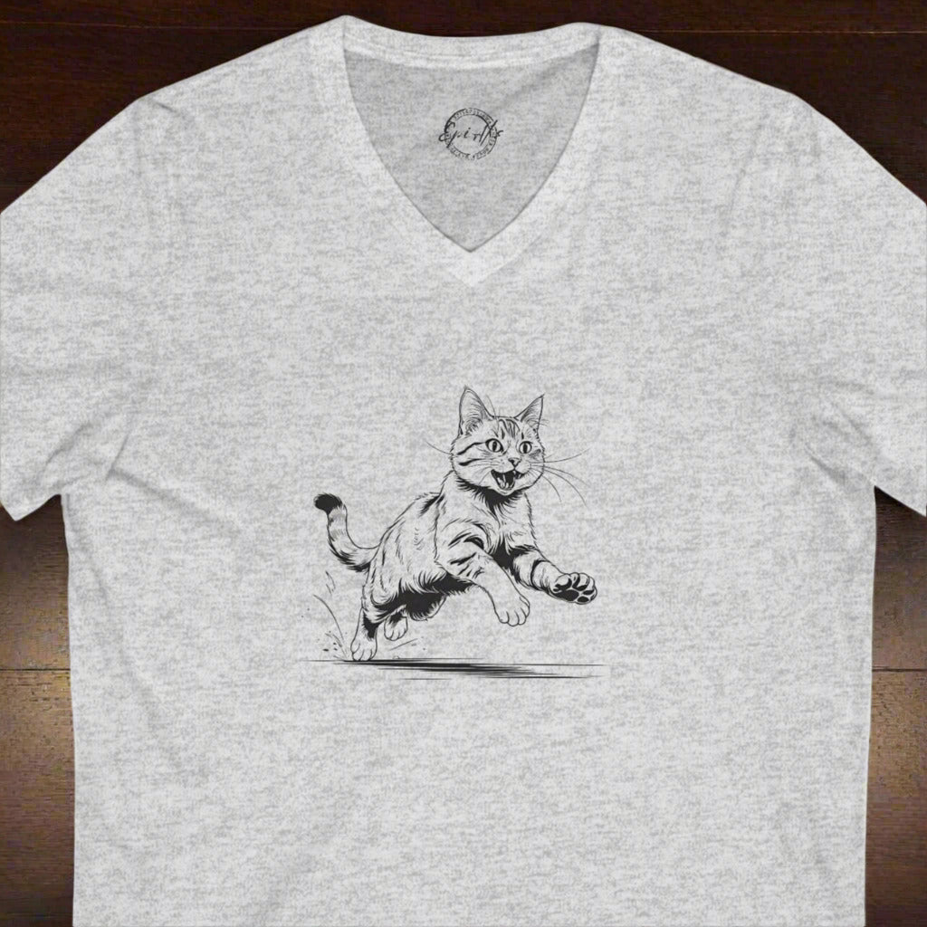 Playful Cat V - Neck Tee - Cute Cat Shirt - Clothing, T-shirts - EpiAl's Shop