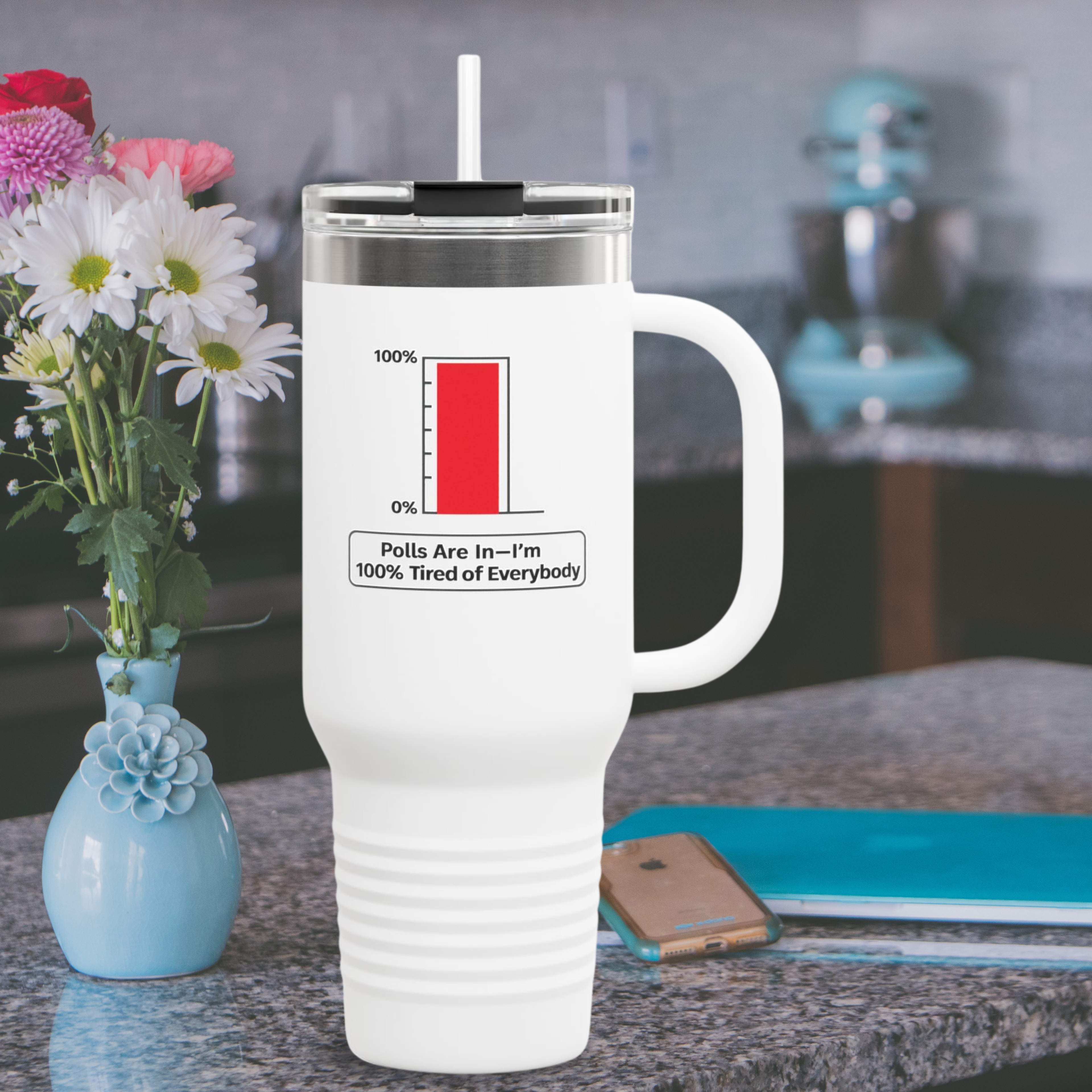 “Polls Are In—I'm 100% Tired of Everybody” 40oz Parody Travel Mug