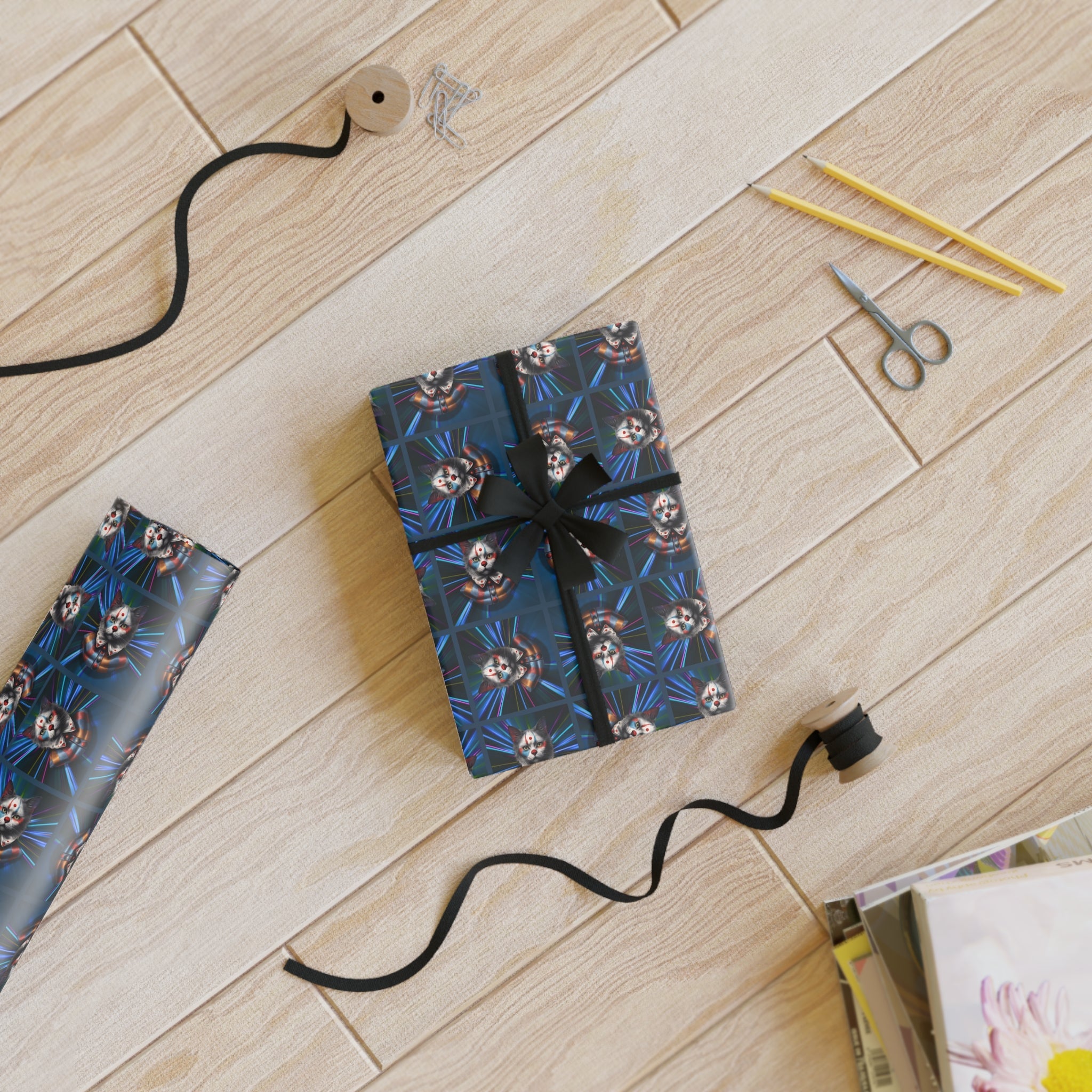 Premium Cat Clown Design Gift Wrapping Paper Roll - Unique Artistic Wrap for All Occasions - Paper Products, Gift Wrapping Paper - EpiAl's Shop