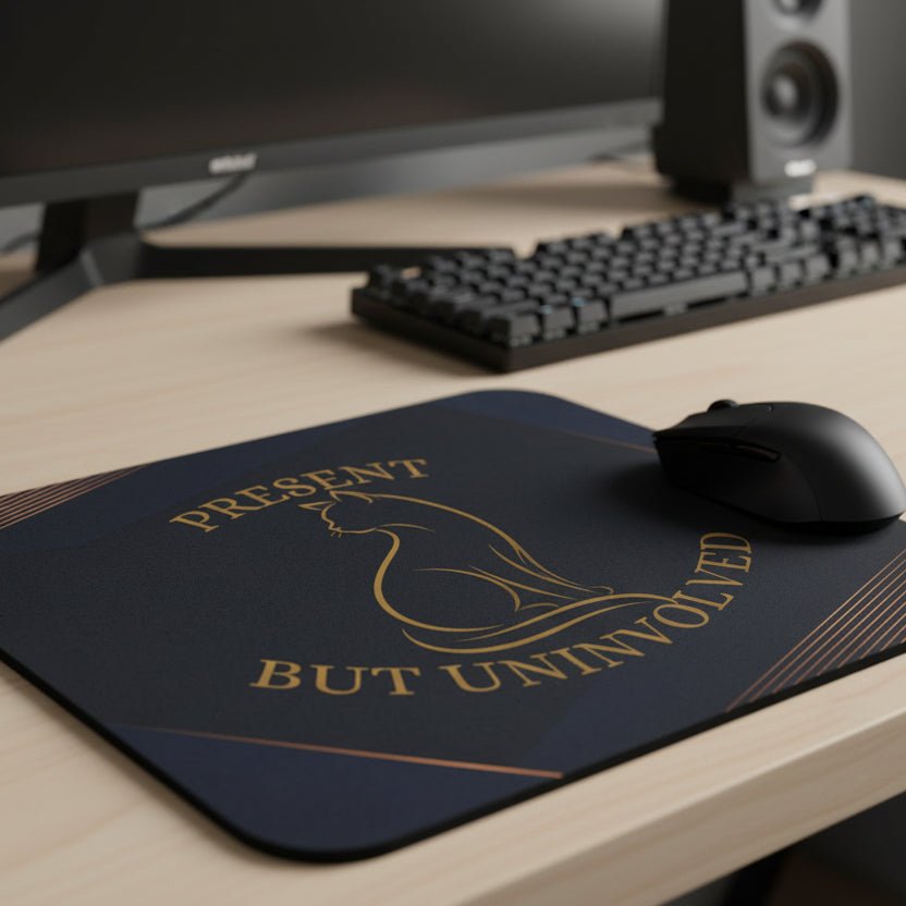 Present, But Uninvolved Cat Mouse Pad | Gold Cat Desk Accessory - Pads, Mouse & Desk - EpiAl's Shop