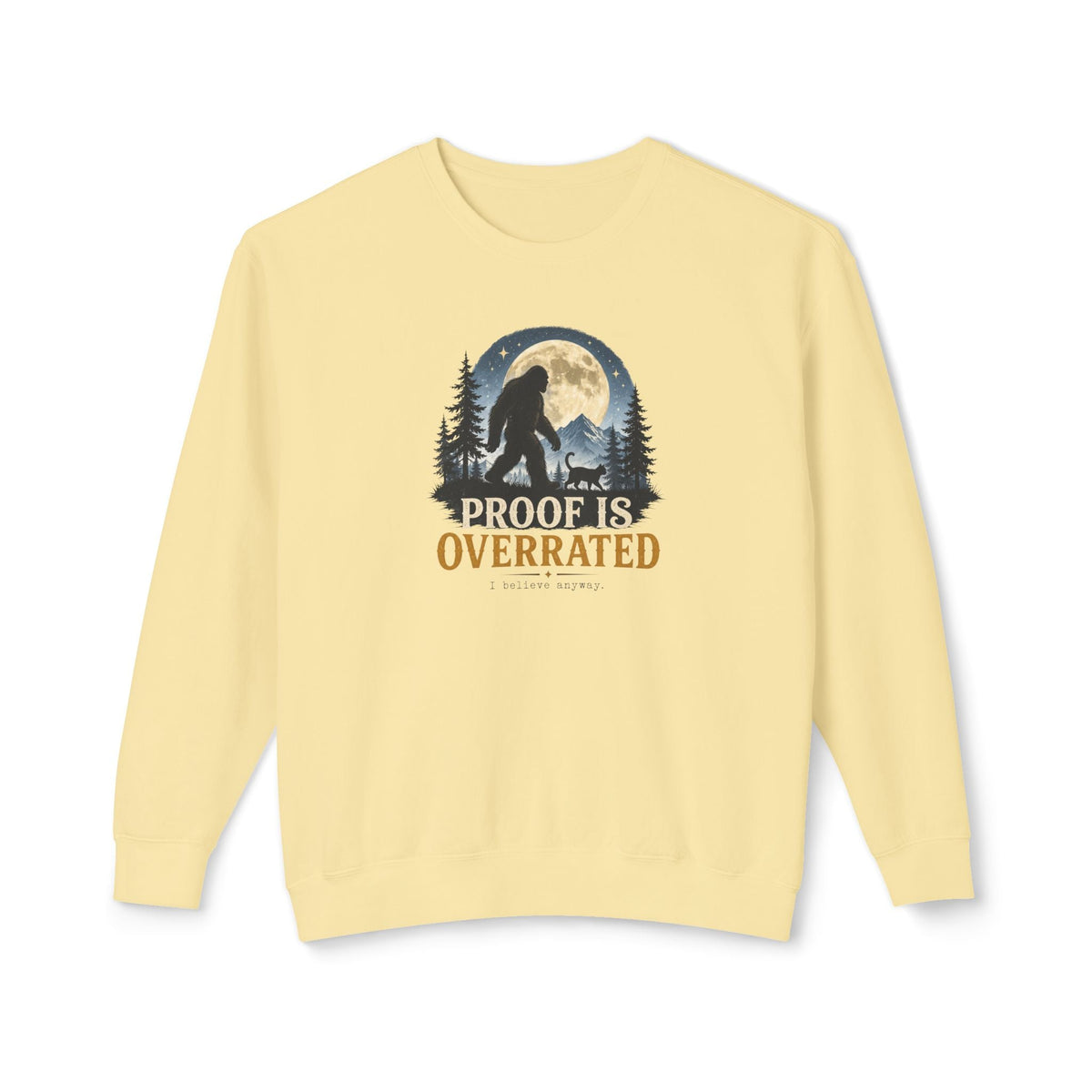 Proof Is Overrated Sasquatch & Cat Crewneck Sweatshirt - Clothing, Unisex, Sweatshirts - EpiAl's Shop