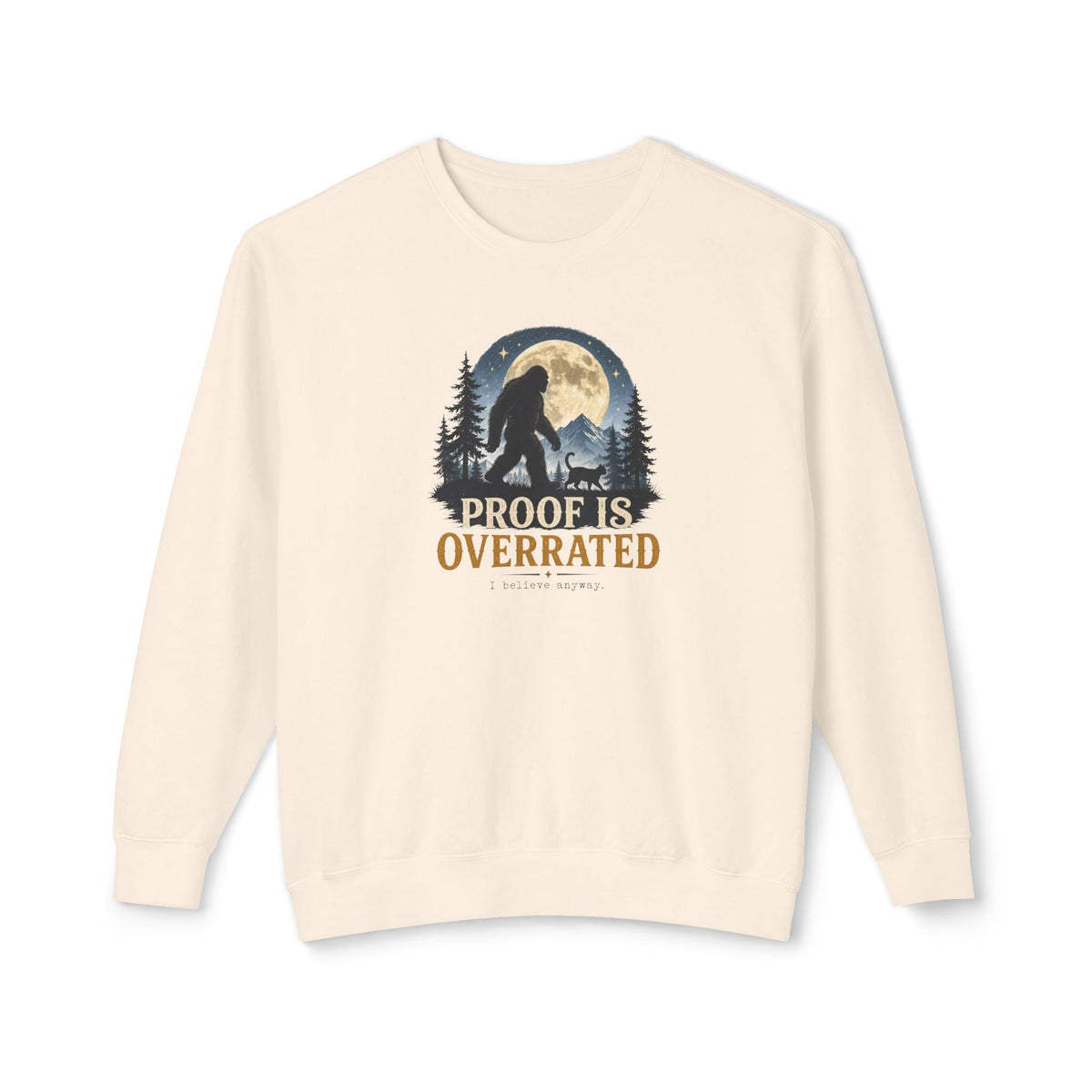 Proof Is Overrated Sasquatch & Cat Crewneck Sweatshirt - Clothing, Unisex, Sweatshirts - EpiAl's Shop