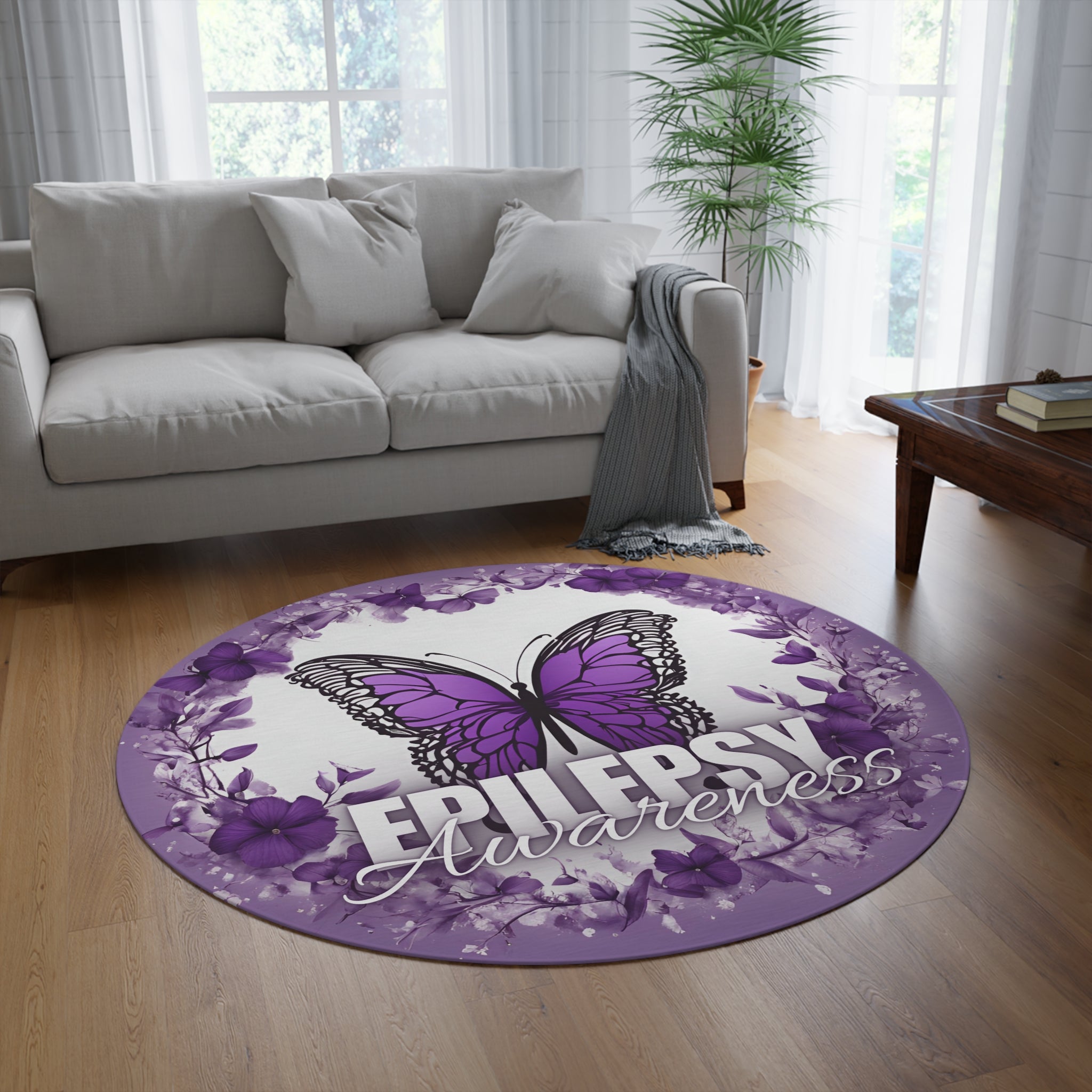 Purple Butterfly Epilepsy Awareness Round Rug - Decor, Home, Rugs & Doormats - EpiAl's Shop