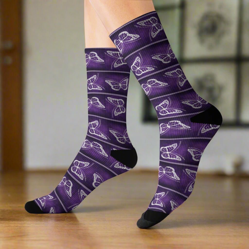 Purple Butterfly Pattern Sublimation Socks - Clothing, Socks - EpiAl's Shop