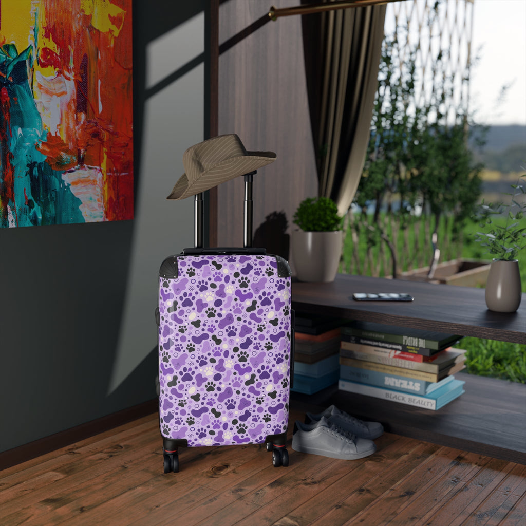 Purple Cat Paw Print Hard-Shell Suitcase | Abstract Cat Lover Luggage - Bags, Suitcases - EpiAl's Shop