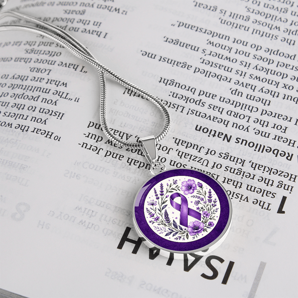 Purple Epilepsy Awareness Floral Ribbon Necklace - Jewelry, Necklaces - EpiAl's Shop