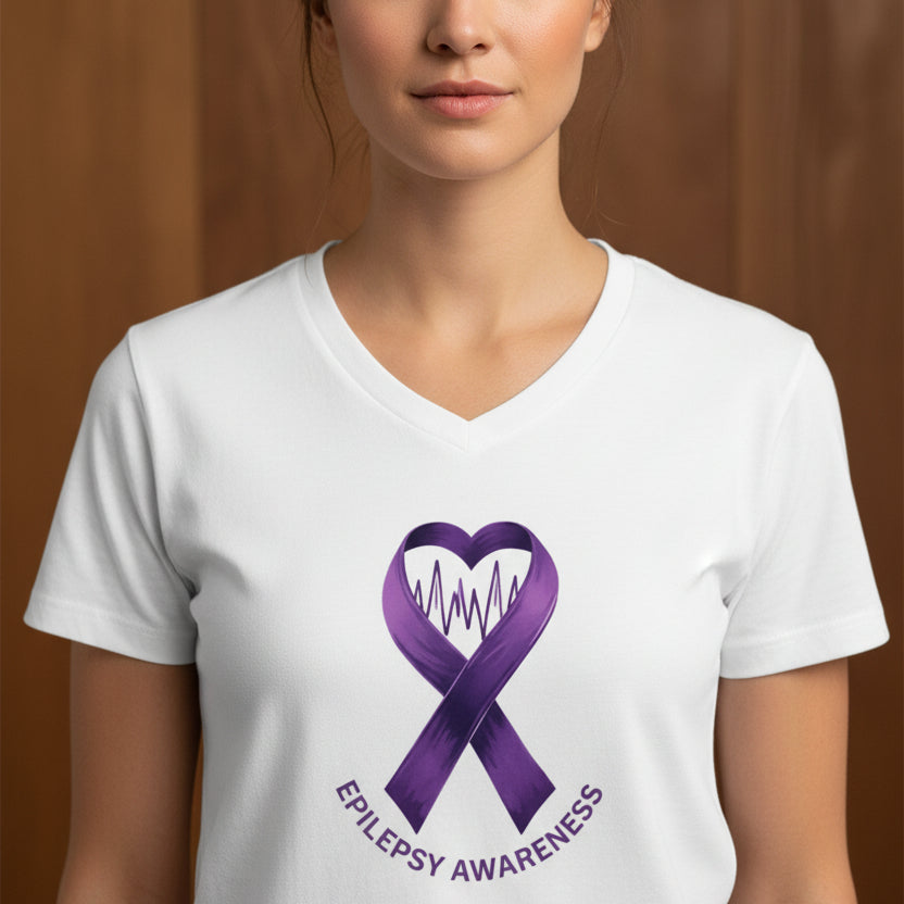 Purple Epilepsy Awareness V - Neck Tee, Awareness Shirt - Clothing, T-shirts - EpiAl's Shop