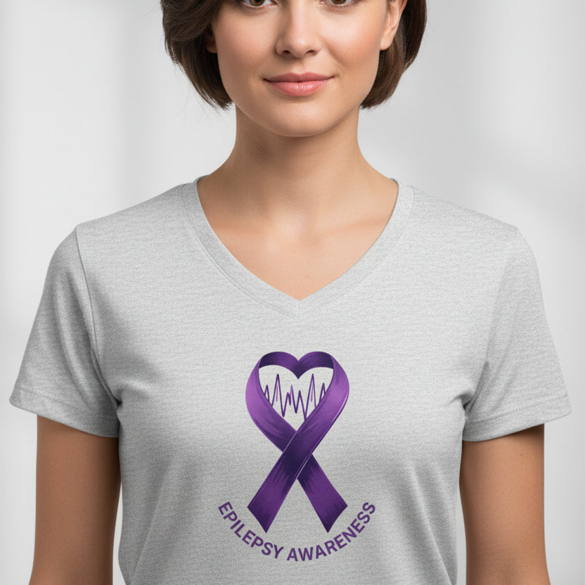 Purple Epilepsy Awareness V - Neck Tee, Awareness Shirt - Clothing, T-shirts - EpiAl's Shop