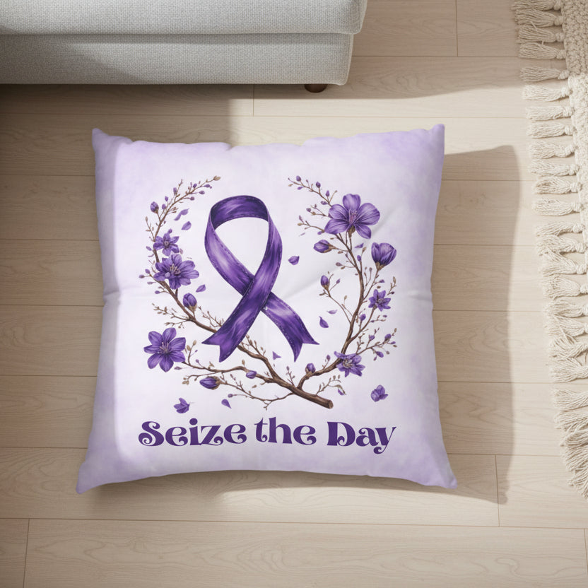 Purple Floral Tufted Floor Pillow - 'Seize the Day' - Home Decor - Decor, Home, Pillows - EpiAl's Shop