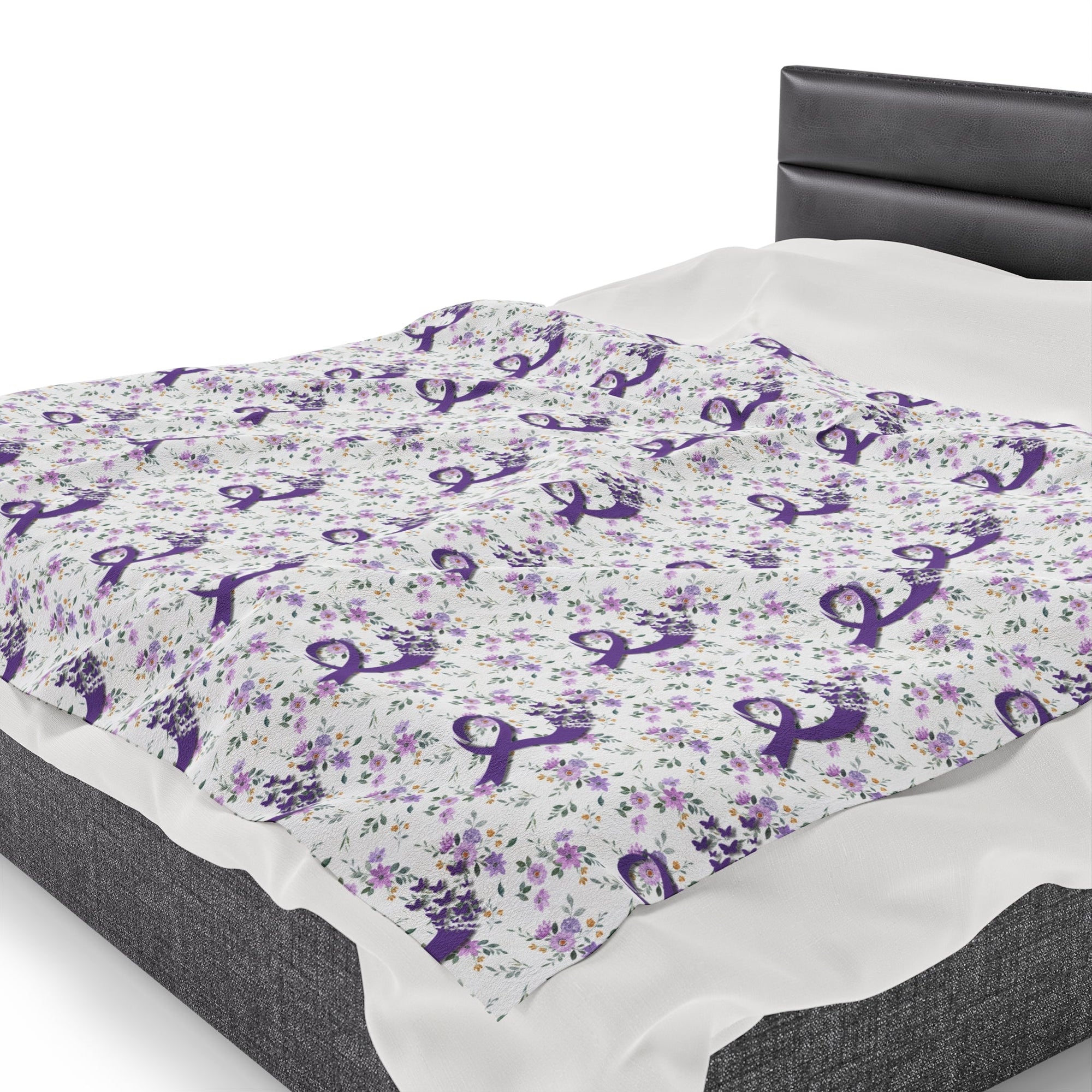 Purple Flowers Epilepsy Awareness Velveteen Plush Blanket - Decor, Blankets & Comforters - EpiAl's Shop