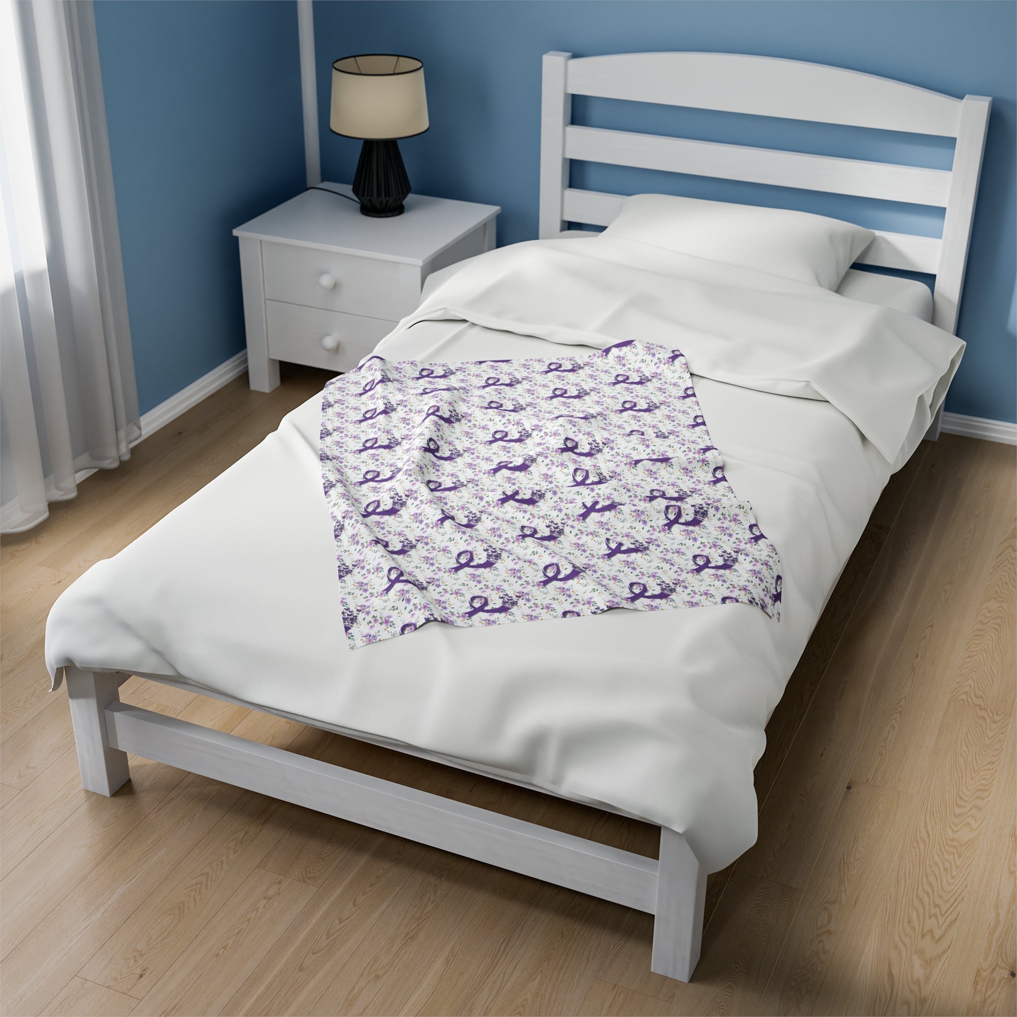 Purple Flowers Epilepsy Awareness Velveteen Plush Blanket - Decor, Blankets & Comforters - EpiAl's Shop